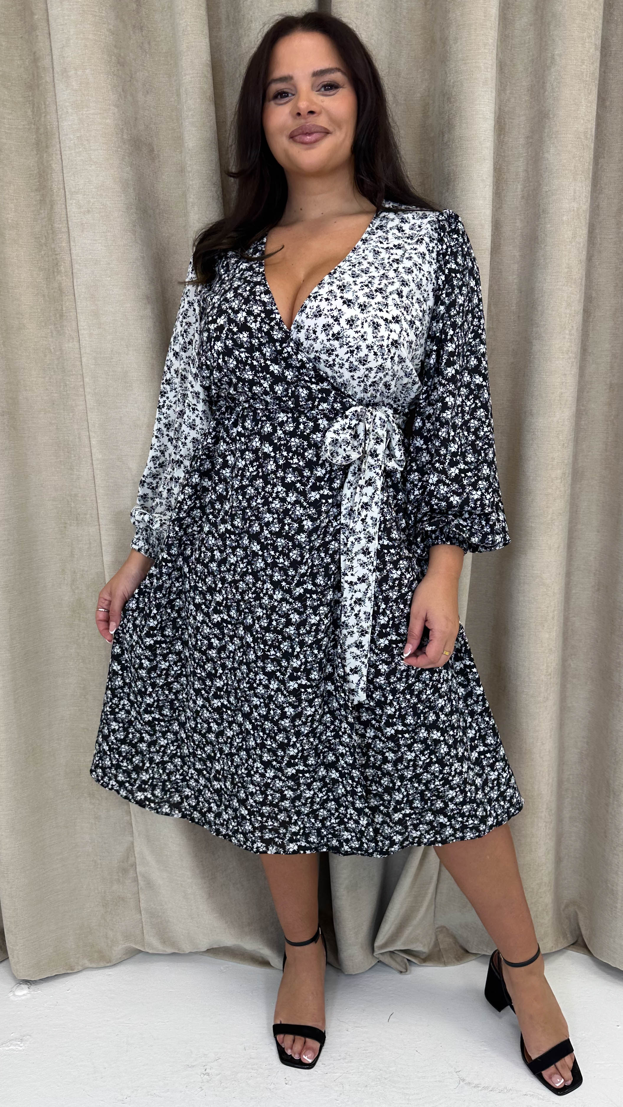 CurveWow Splice Wrap Midi Dress Mono - Image 8