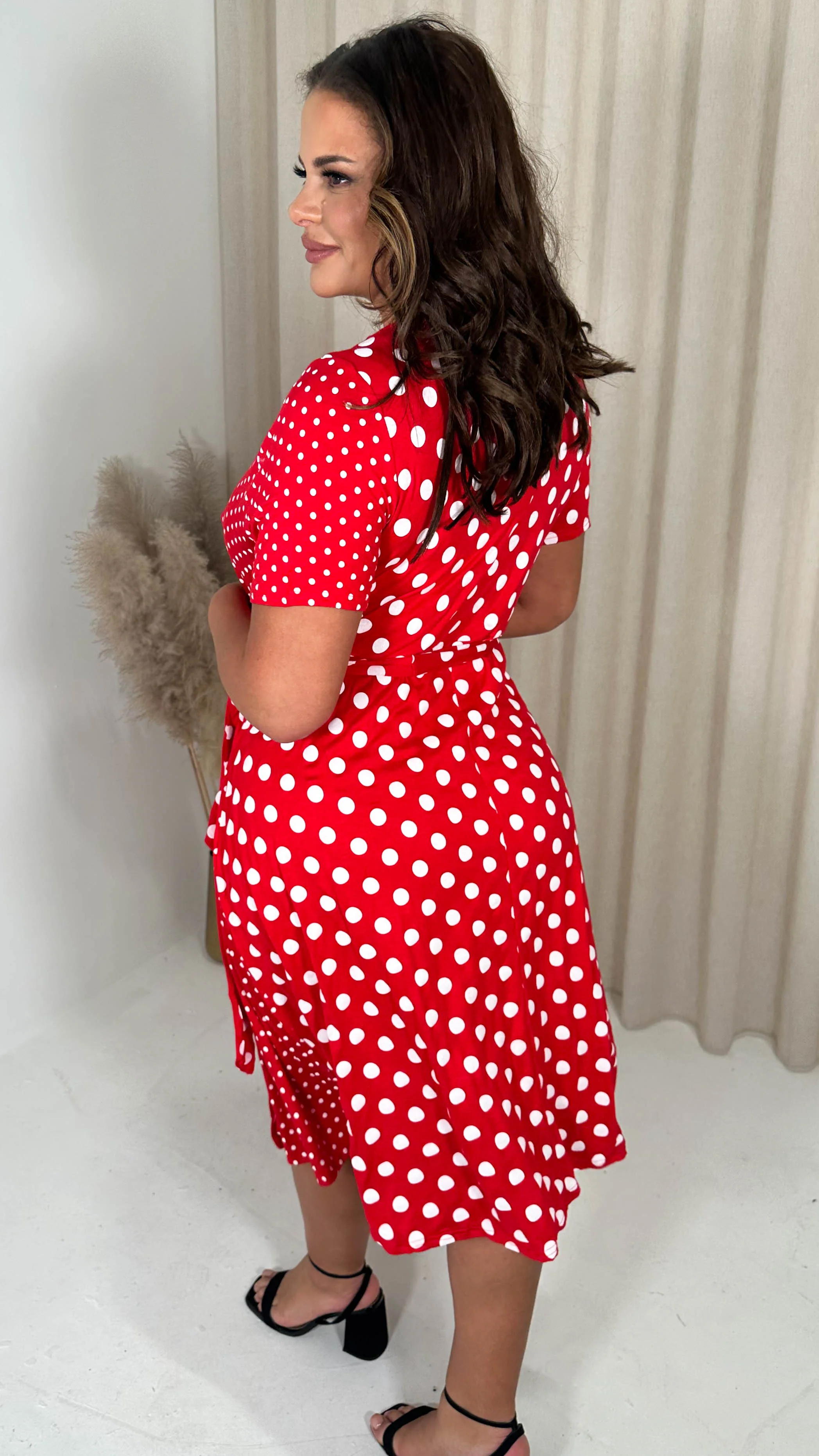 CurveWow Spliced Wrap Dress Red Polka Dot - Image 7