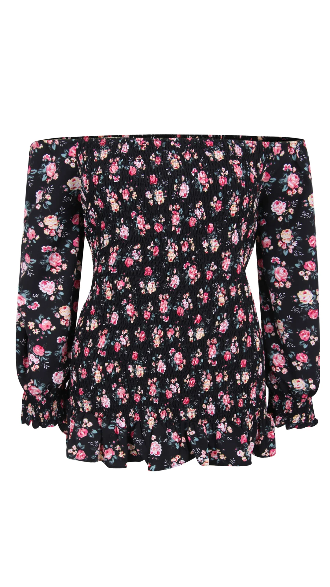 CurveWow Square Neck Blouse Black Ditsy - Image 3