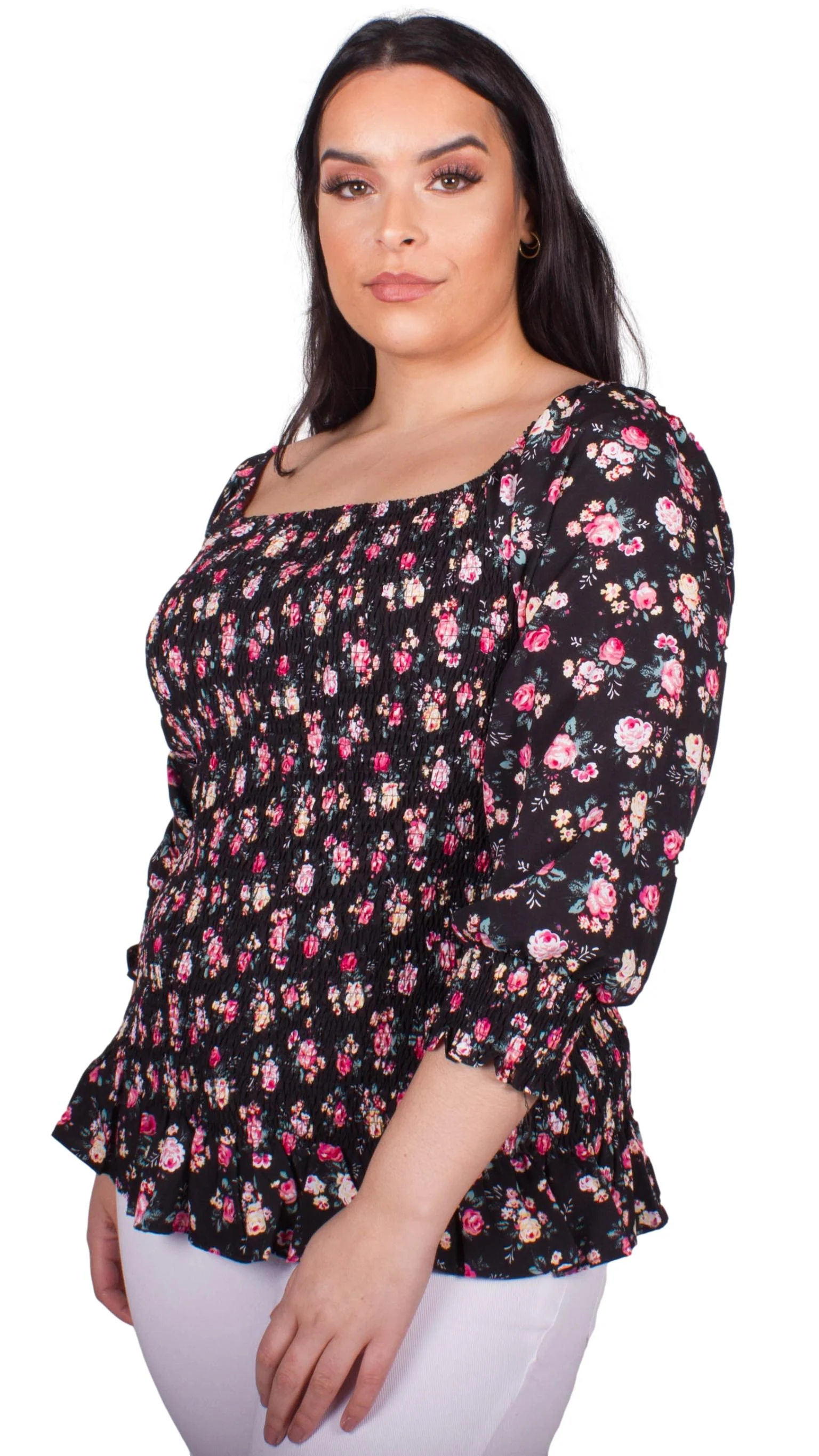 CurveWow Square Neck Blouse Black Ditsy - Image 6