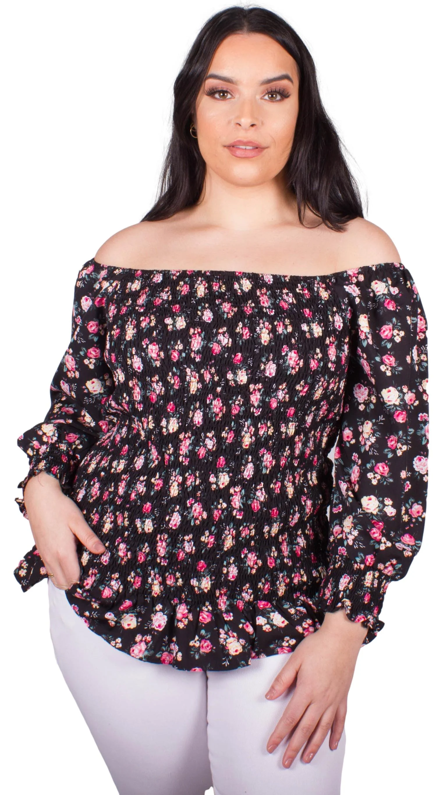 CurveWow Square Neck Blouse Black Ditsy - Image 7