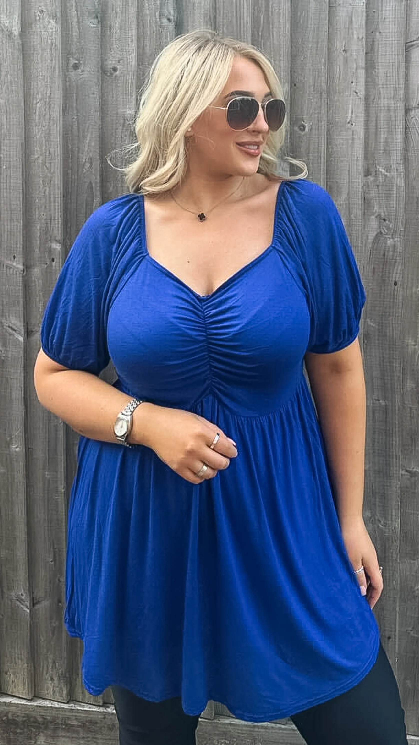 CurveWow Square Neck Tunic Cobalt Blue - Image 2