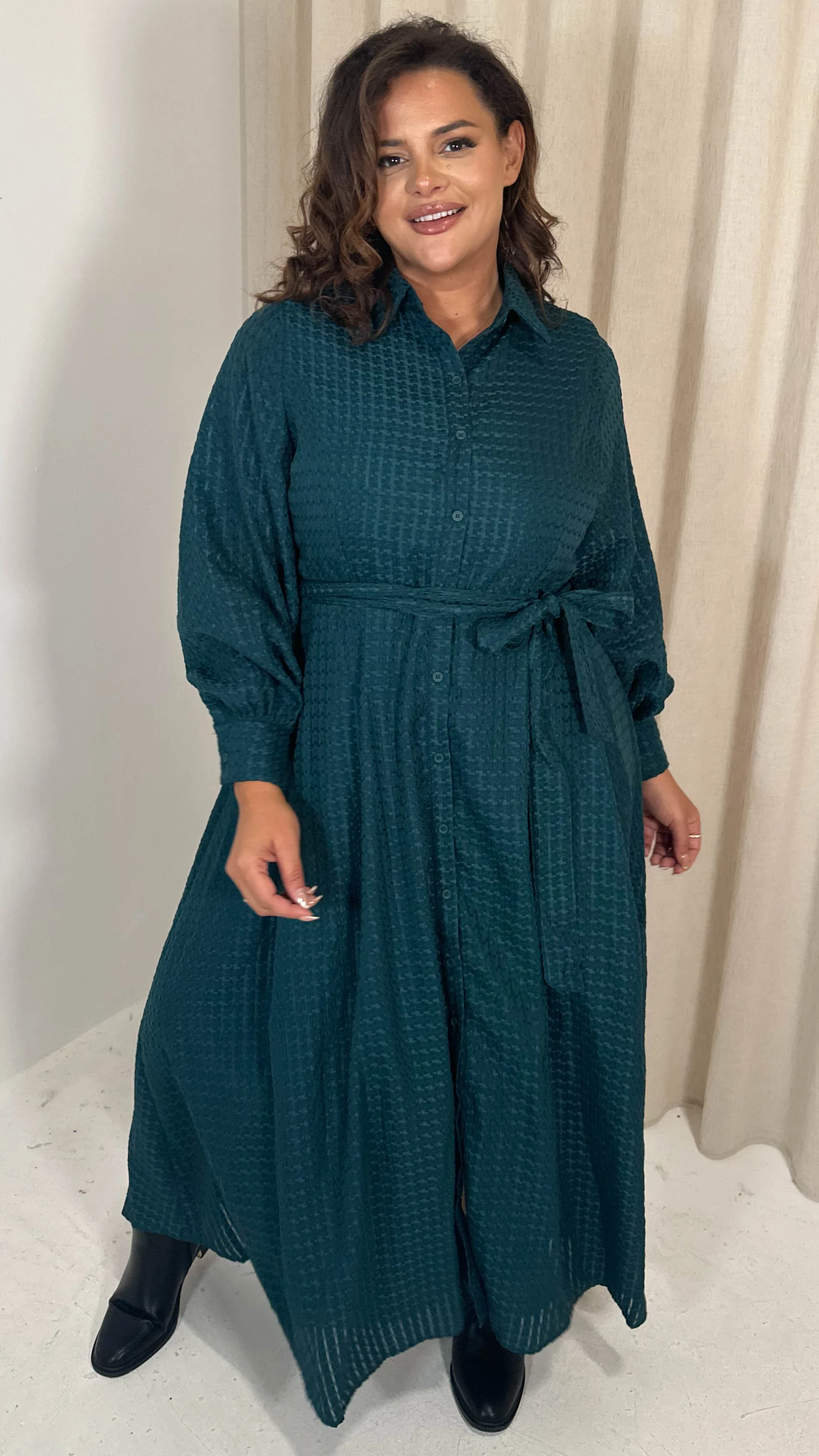 CurveWow Square Net Shirt Dress Teal - Image 4