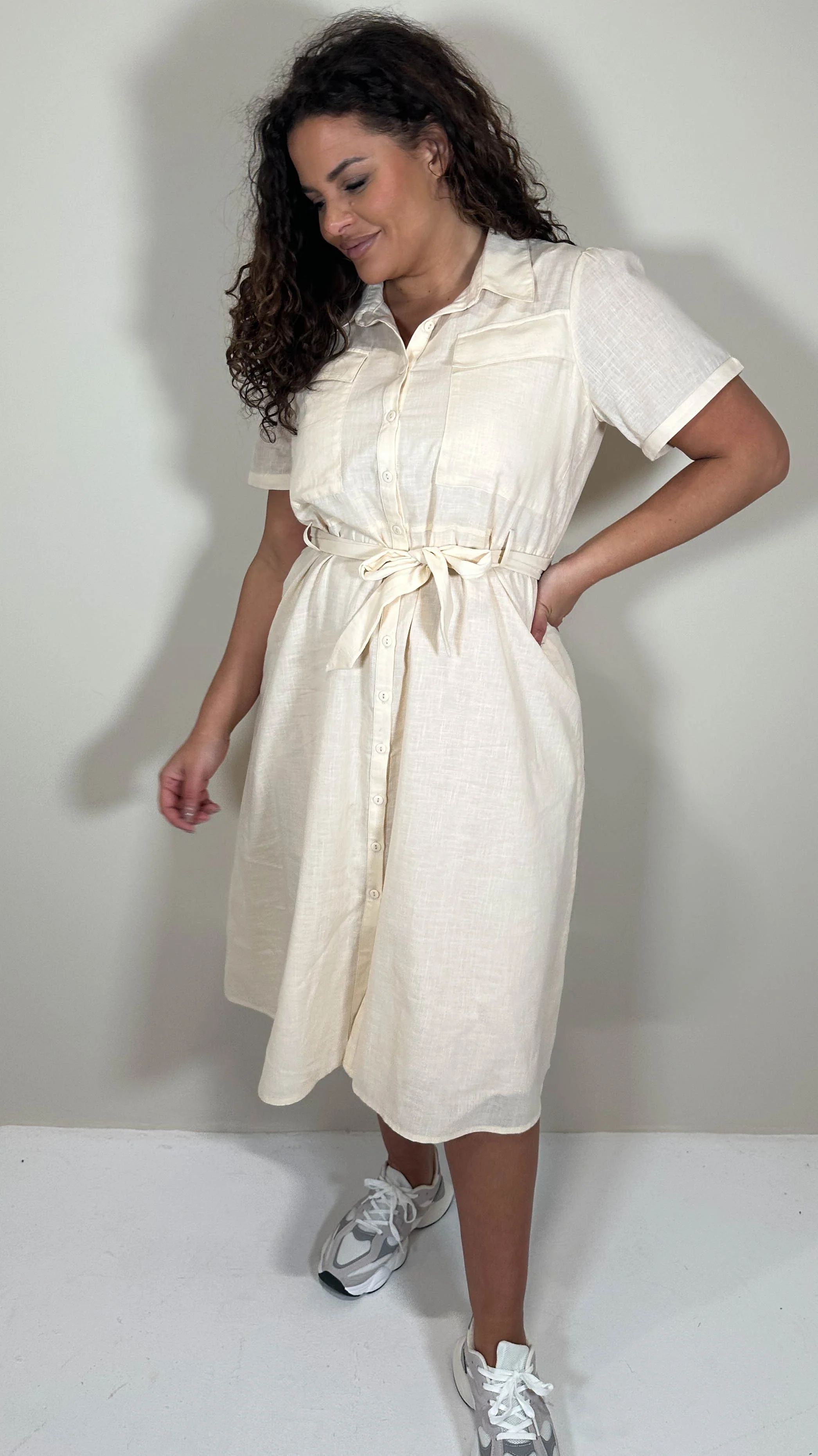 CurveWow SS Pocket Utility Dress Beige - Image 5