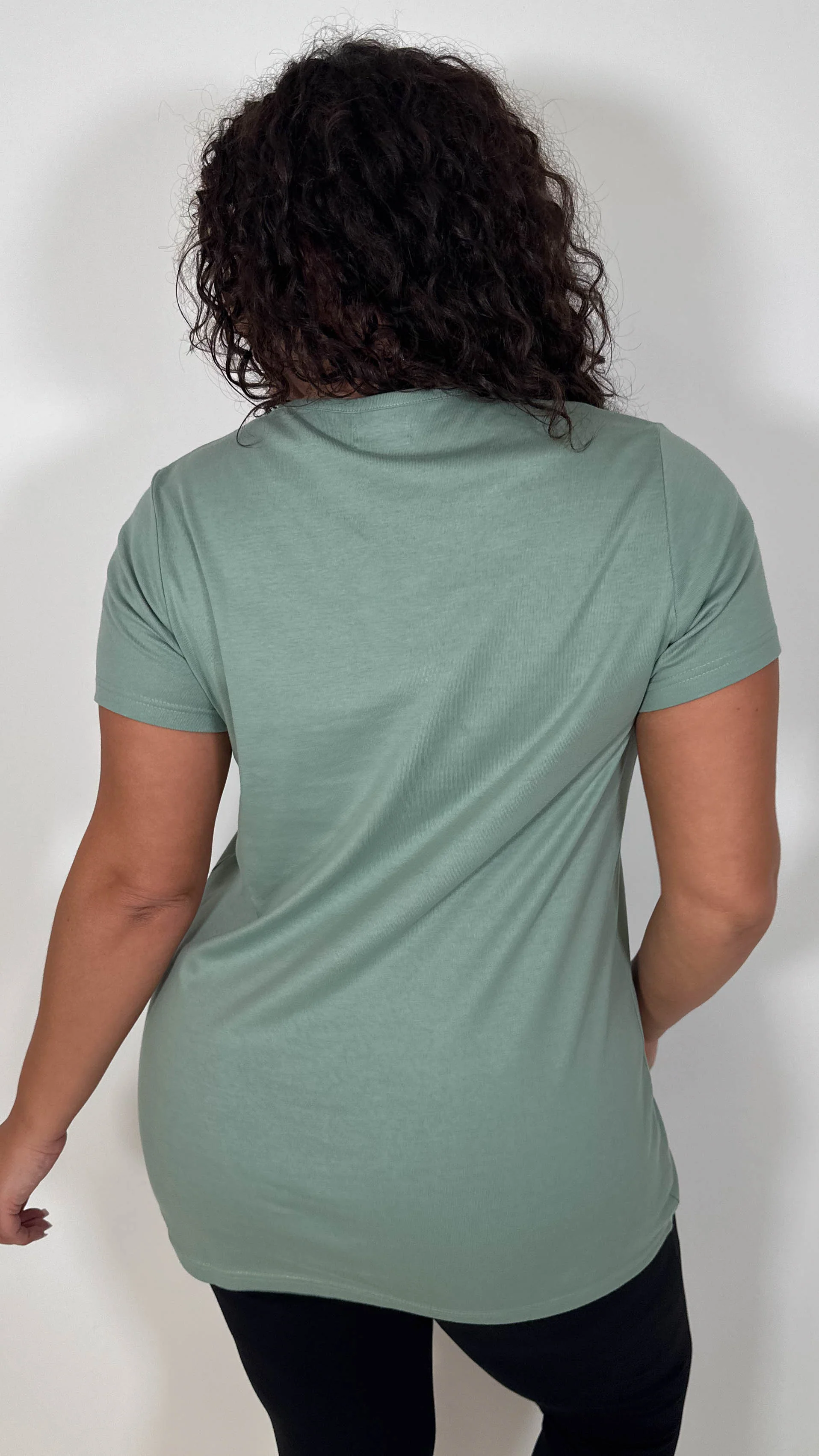 CurveWow Basic V Neck T-Shirt Sage Green - Image 8