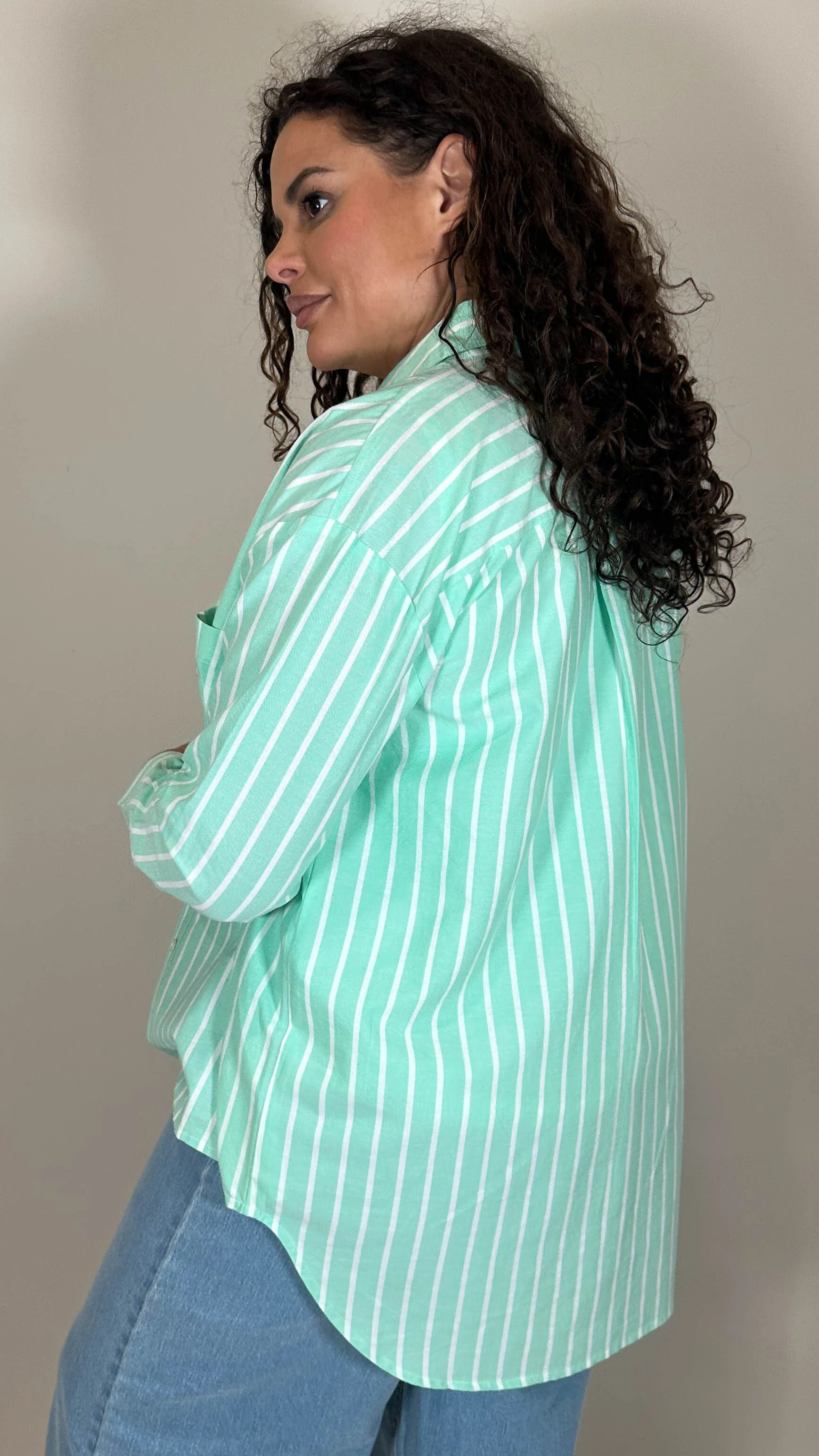 CurveWow Striped Shirt Green/White - Image 9