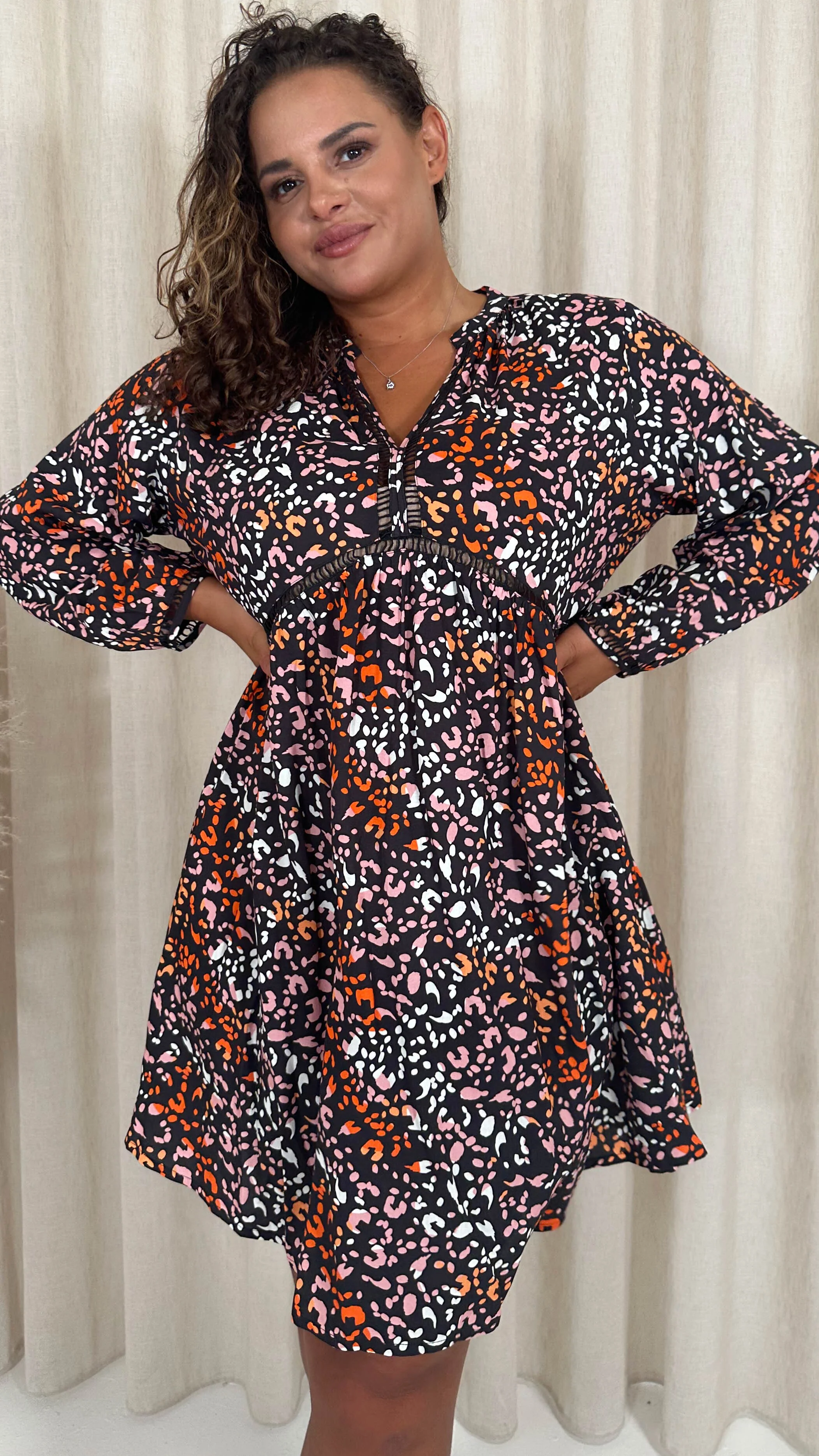 CurveWow Trim Detail Smock Dress Mixed Animal - Image 7