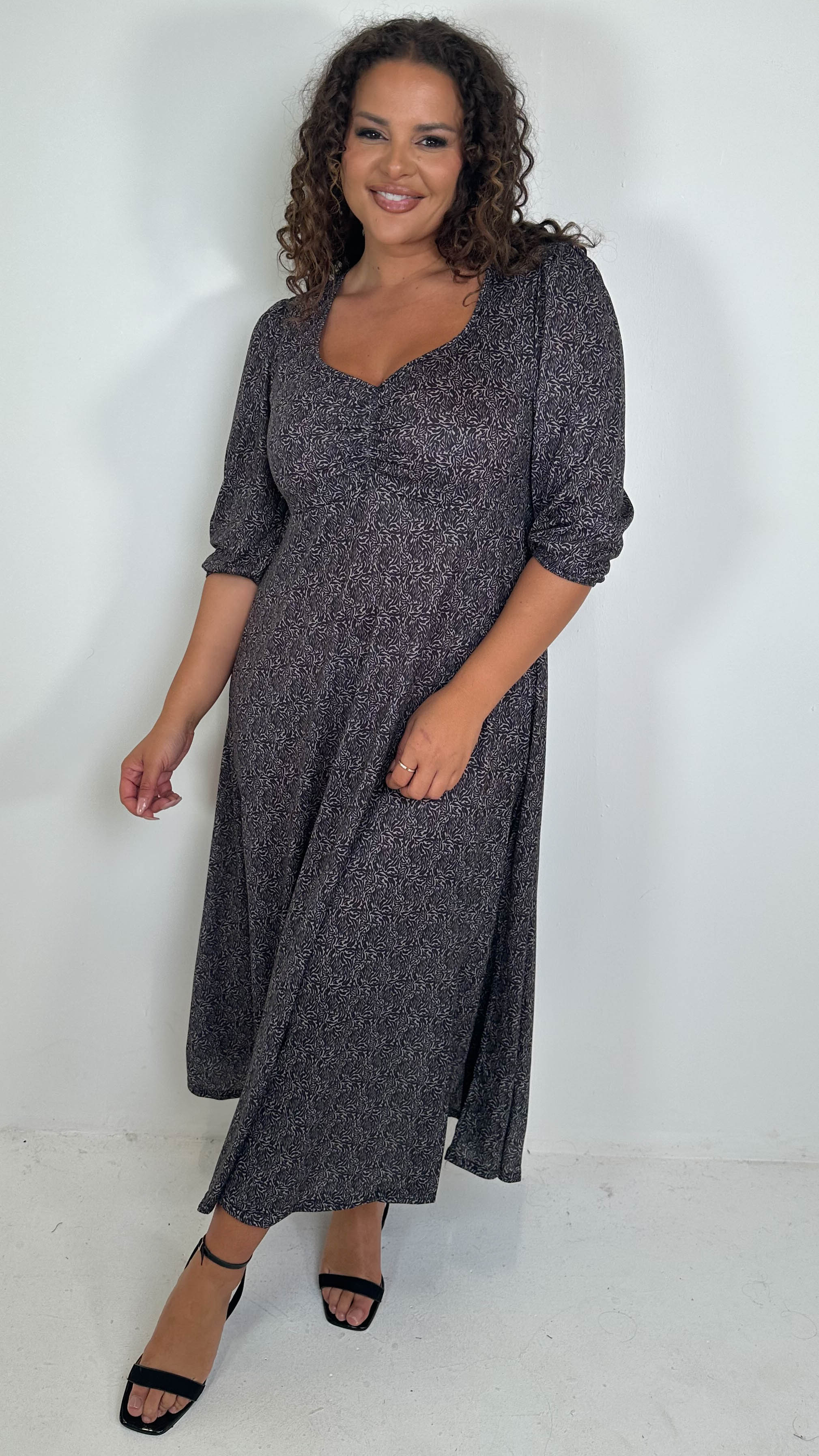 CurveWow Sweetheart Split Front Midaxi Dress Brown Animal - Image 6