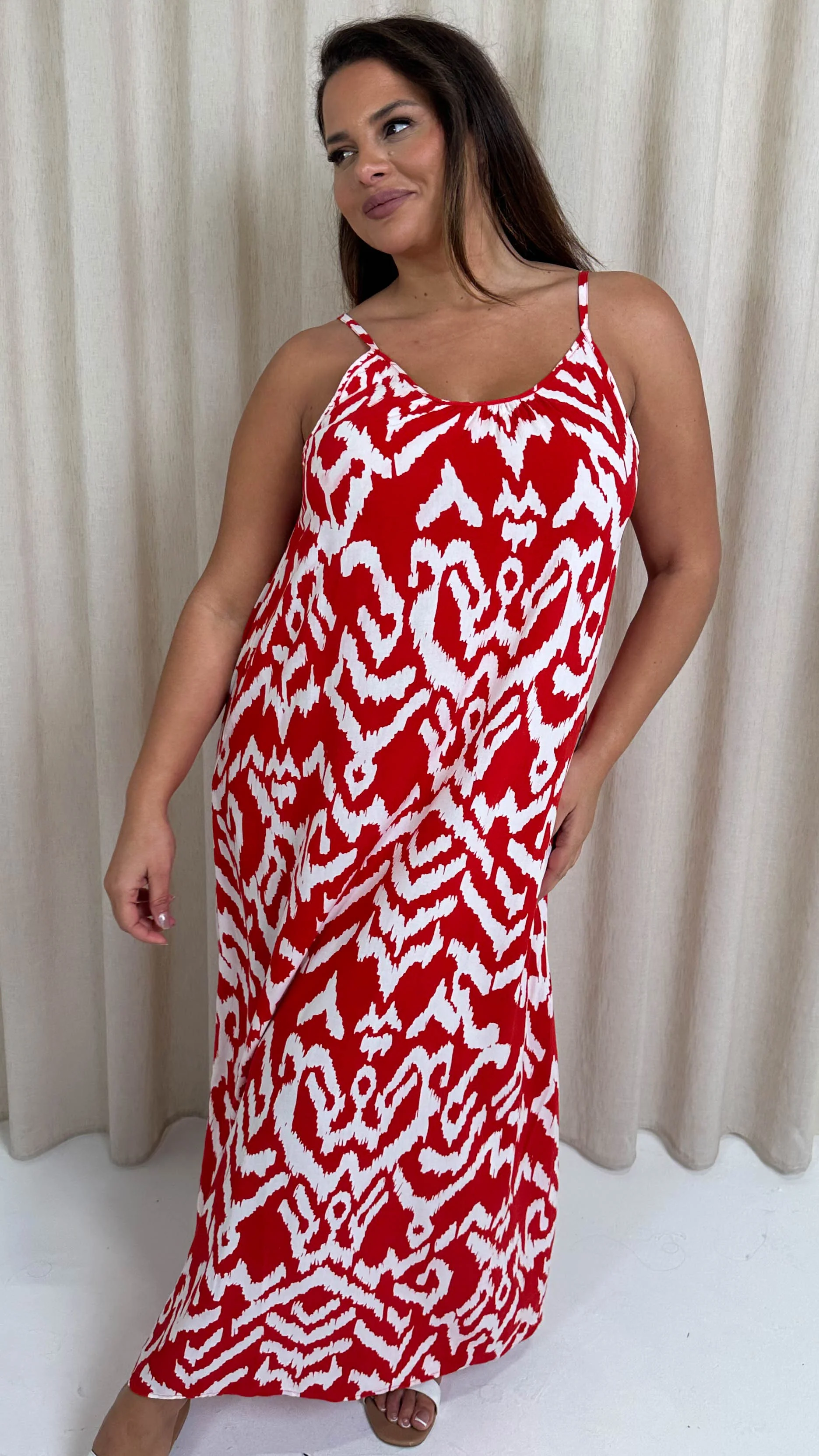 CurveWow Swing Cami Maxi Dress Red Aztec - Image 5