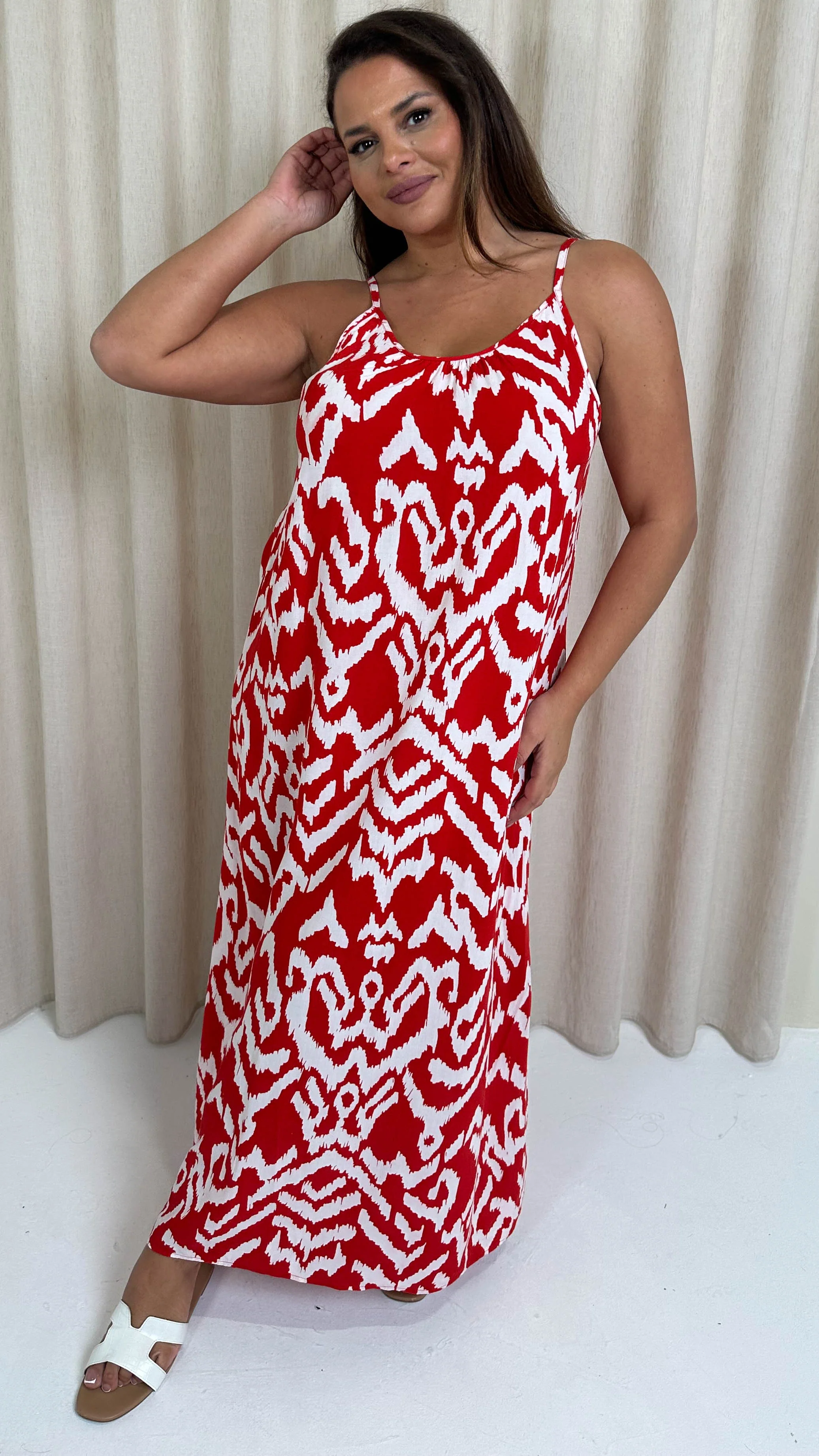 CurveWow Swing Cami Maxi Dress Red Aztec - Image 6