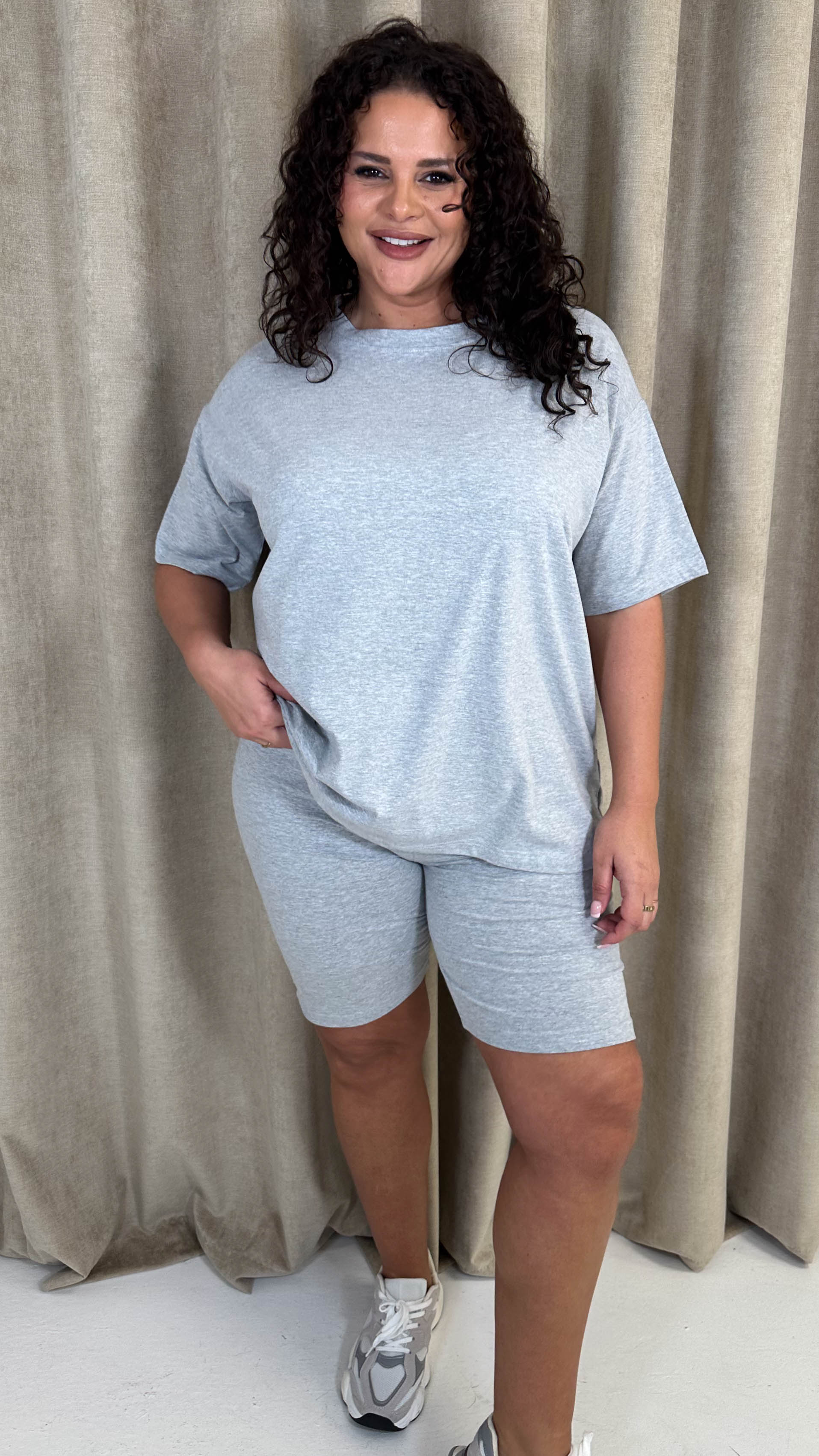 CurveWow T-Shirt & Cycle Short Set Grey Marl - Image 3