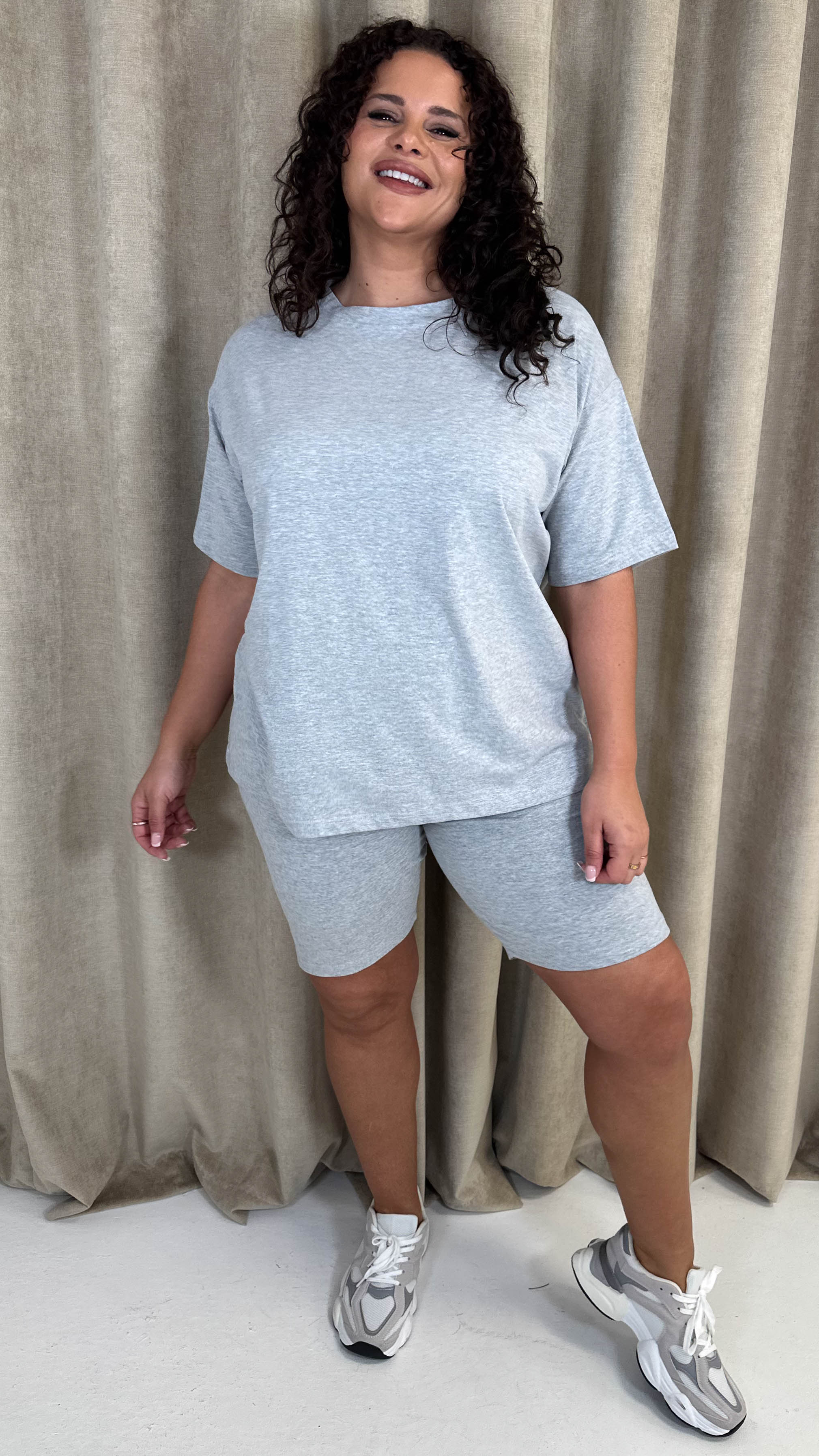 CurveWow T-Shirt & Cycle Short Set Grey Marl - Image 5