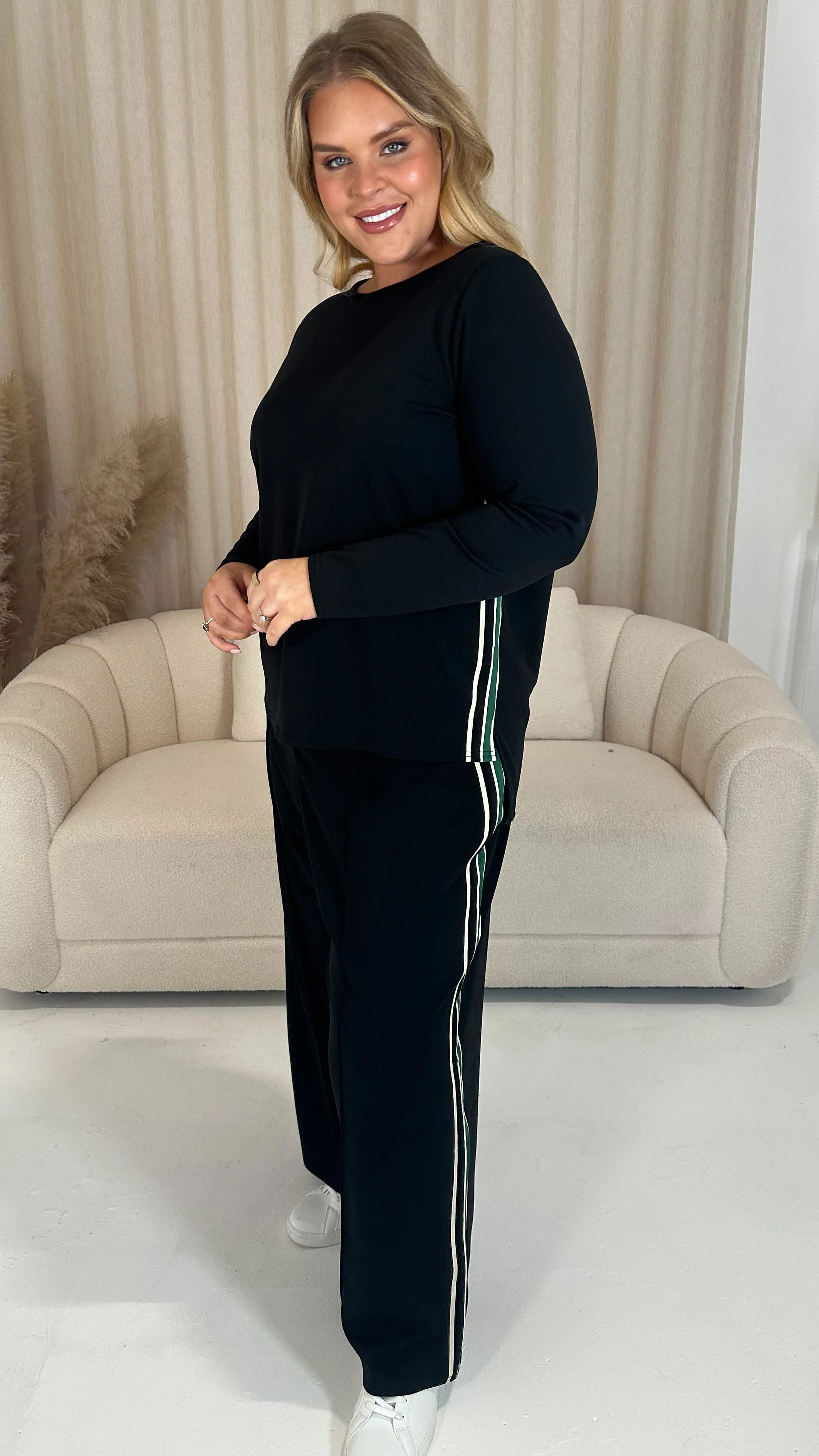 CurveWow Tape Shoulder Long Sleeve Top Black - Image 6
