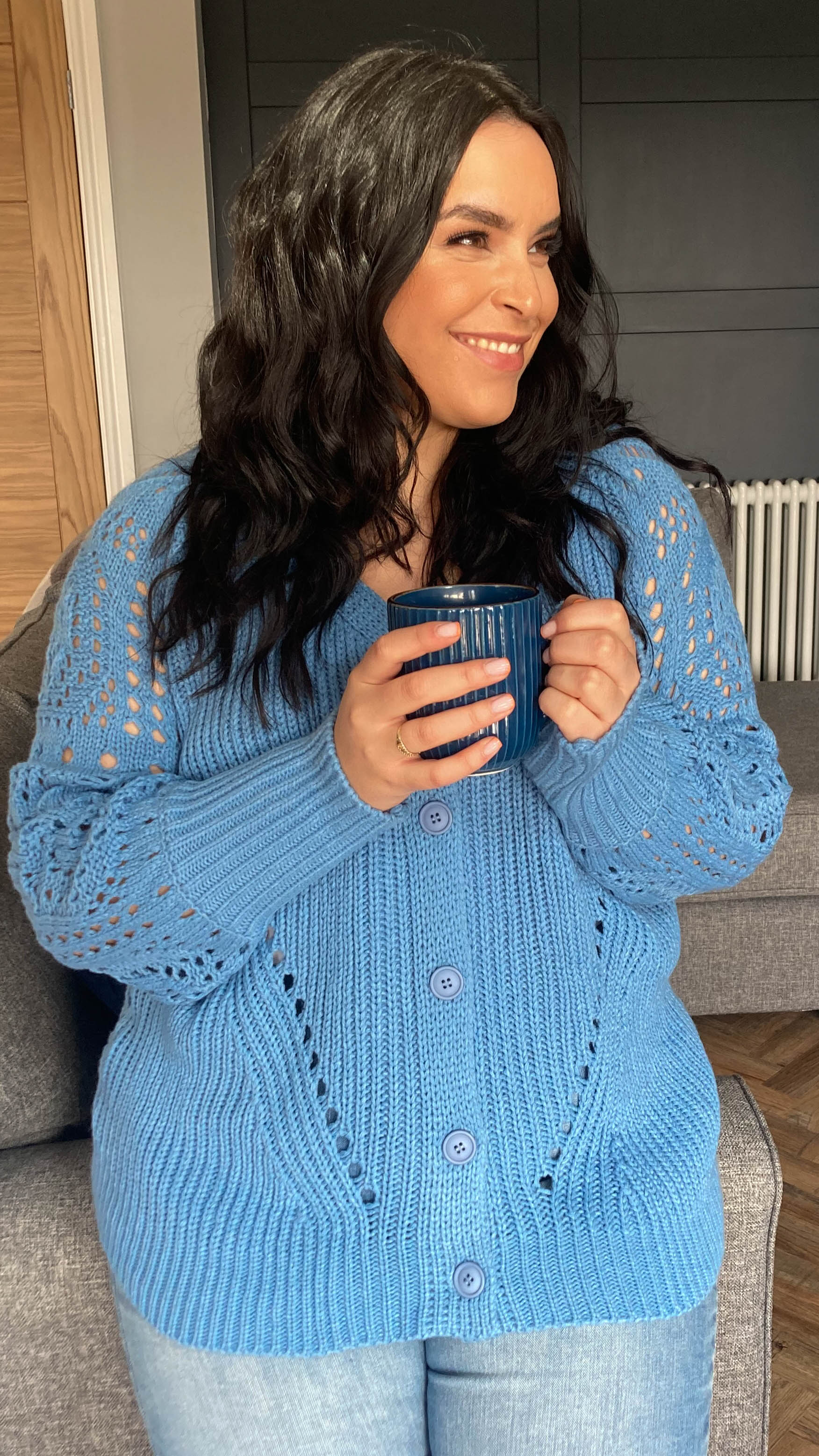 CurveWow Tape Yarn Cardigan Dusky Blue - Image 7