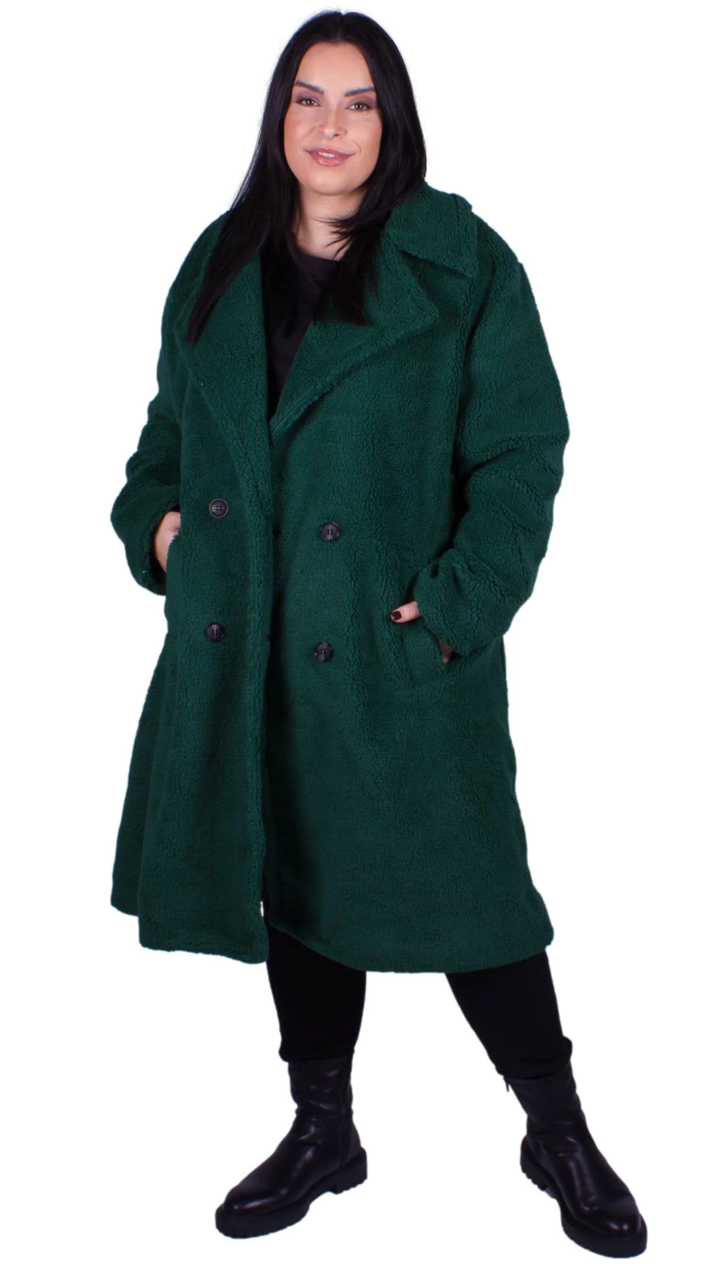 CurveWow Teddy Coat Bottle Green - Image 3