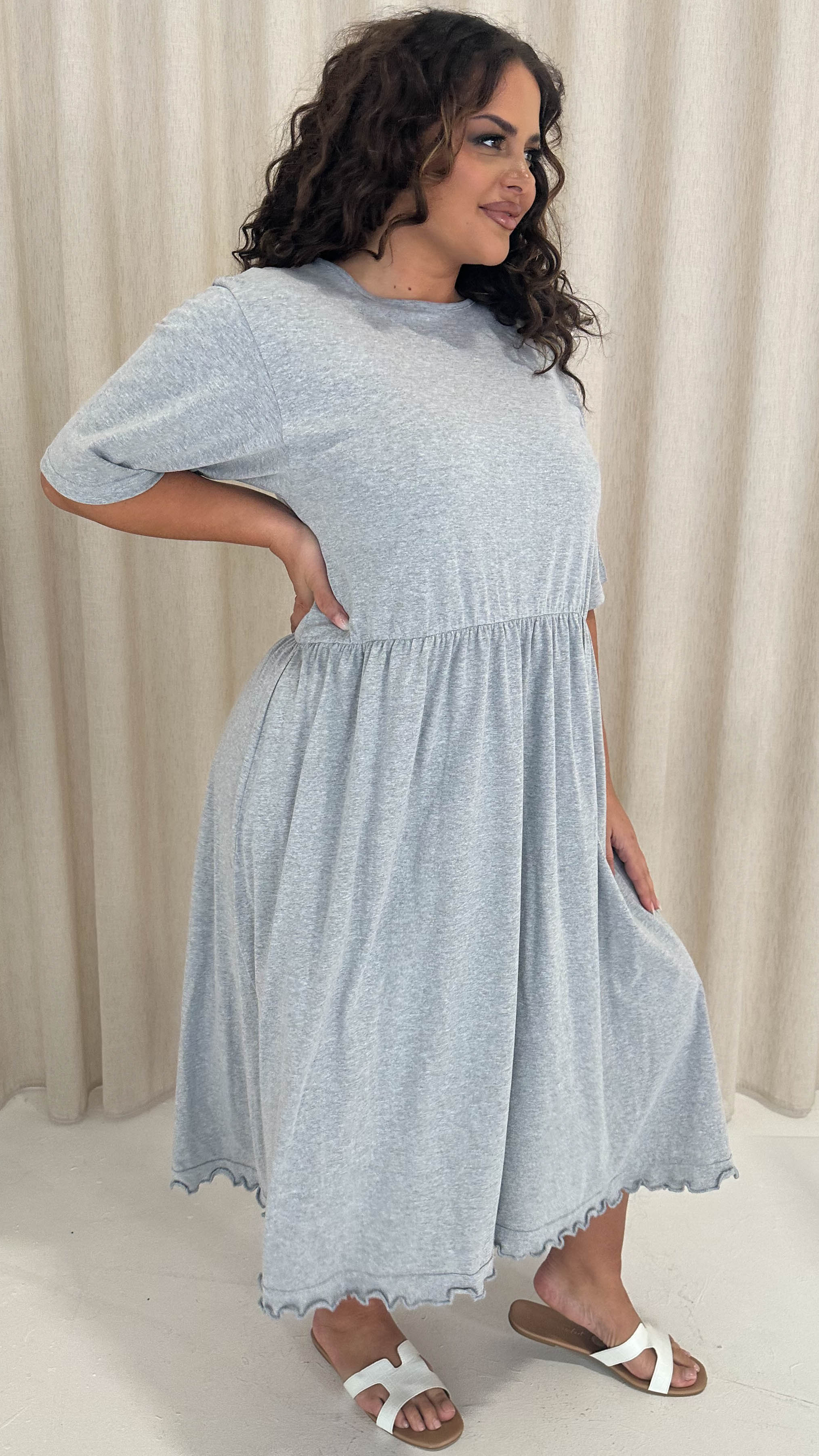 CurveWow Lettuce Hem Midi Dress Grey Marl - Image 5