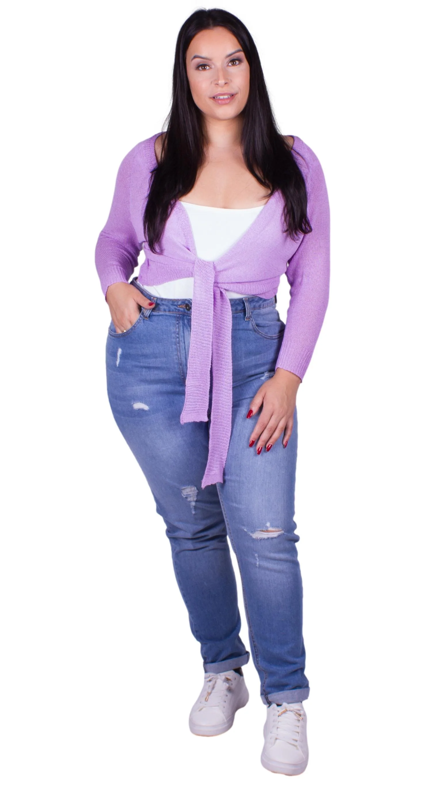 CurveWow Tie Front Shrug Lilac - Image 3