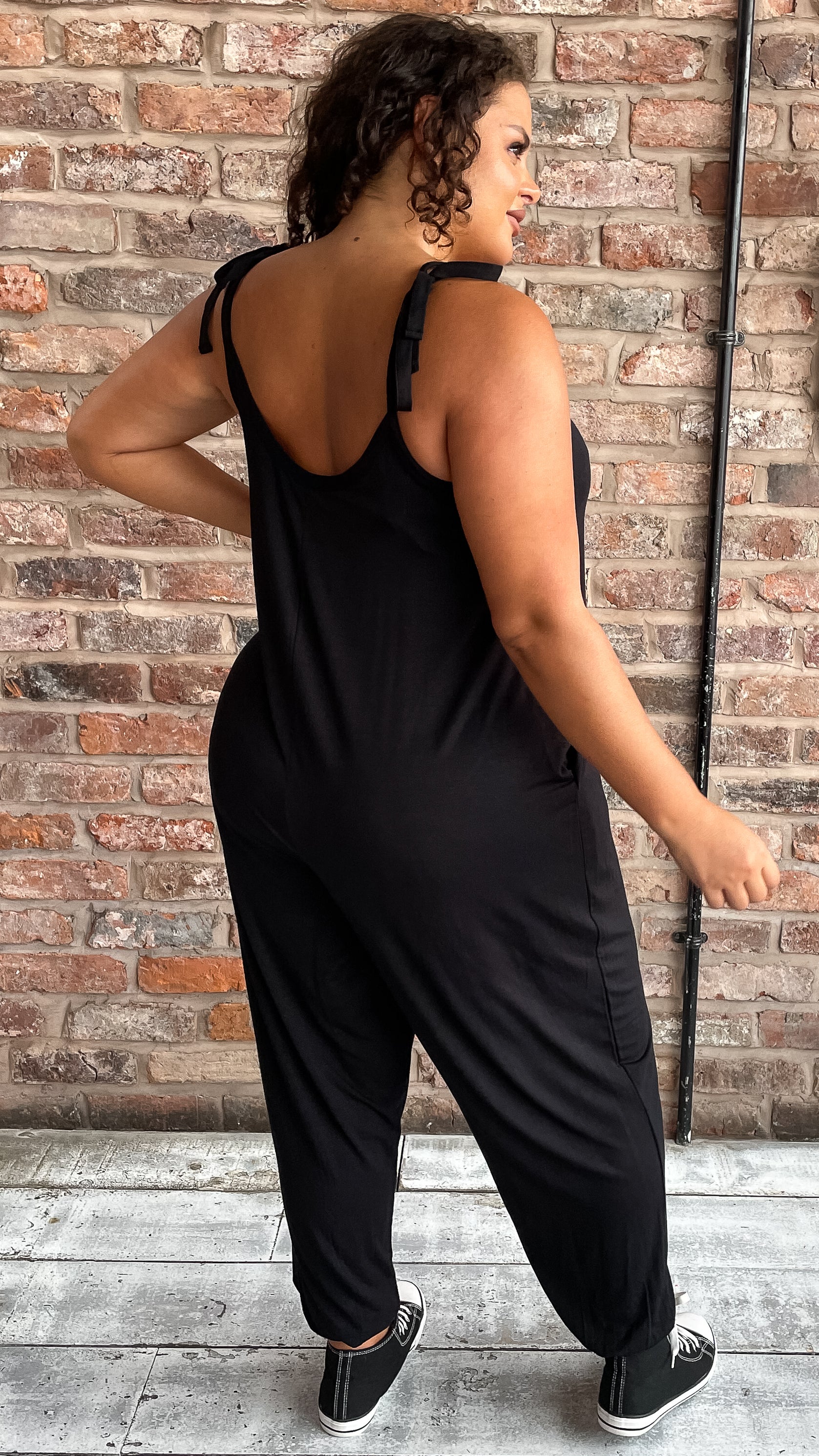 CurveWow Tie Strap Harem Jumpsuit Black - Image 8
