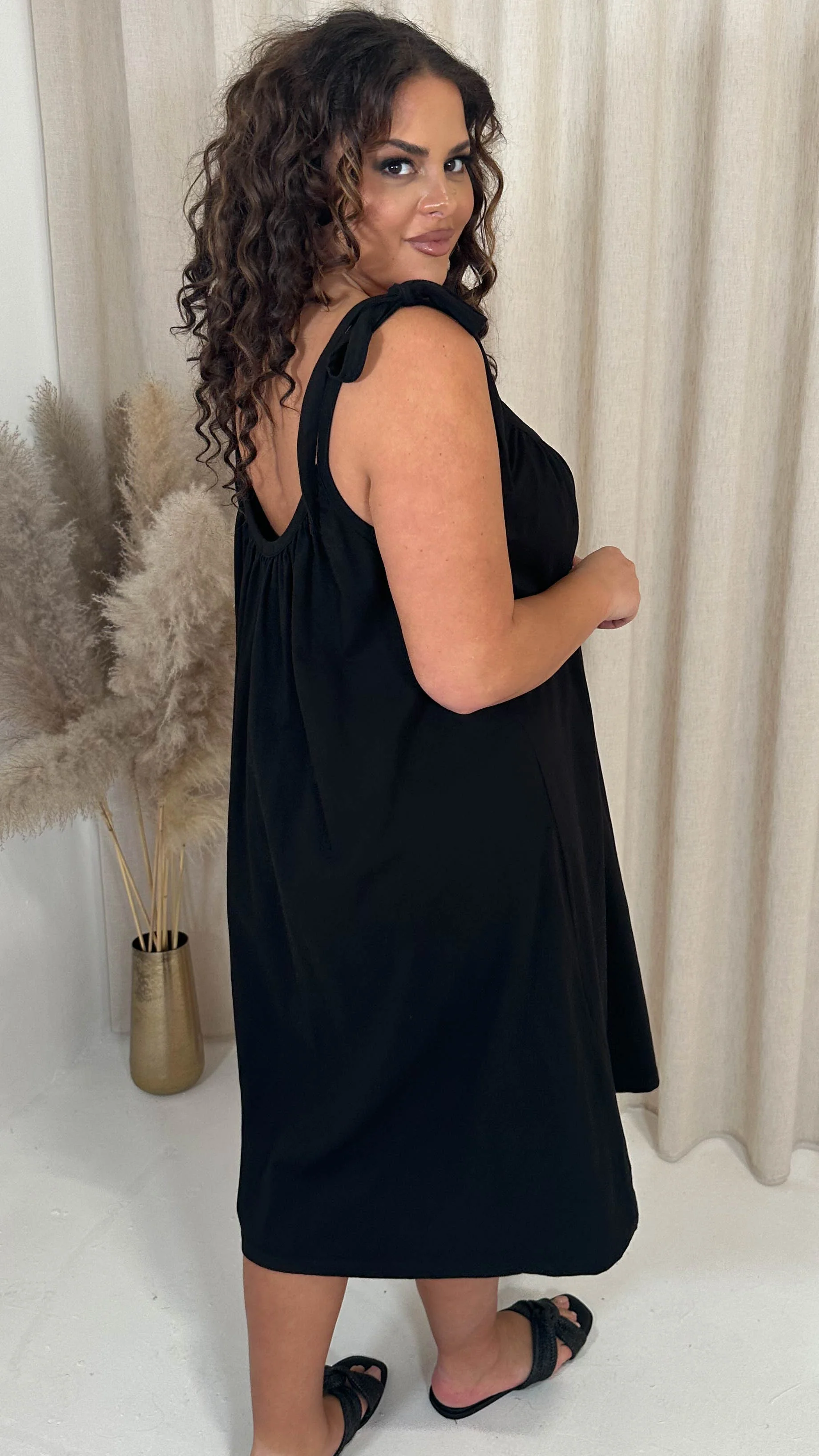 CurveWow Tie Strap Mini Dress Black - Image 8