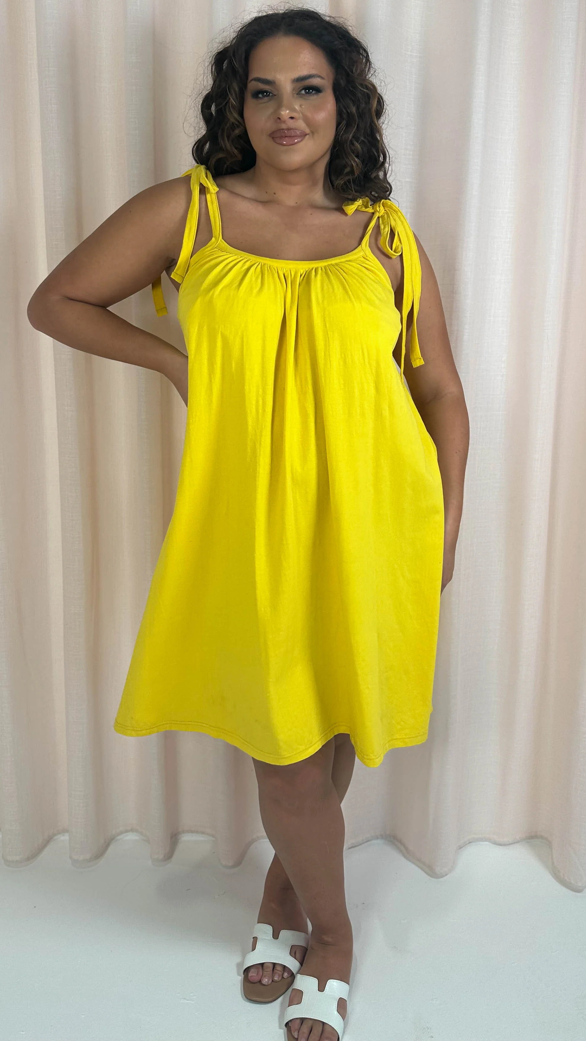 CurveWow Tie Strap Mini Dress Yellow - Image 4