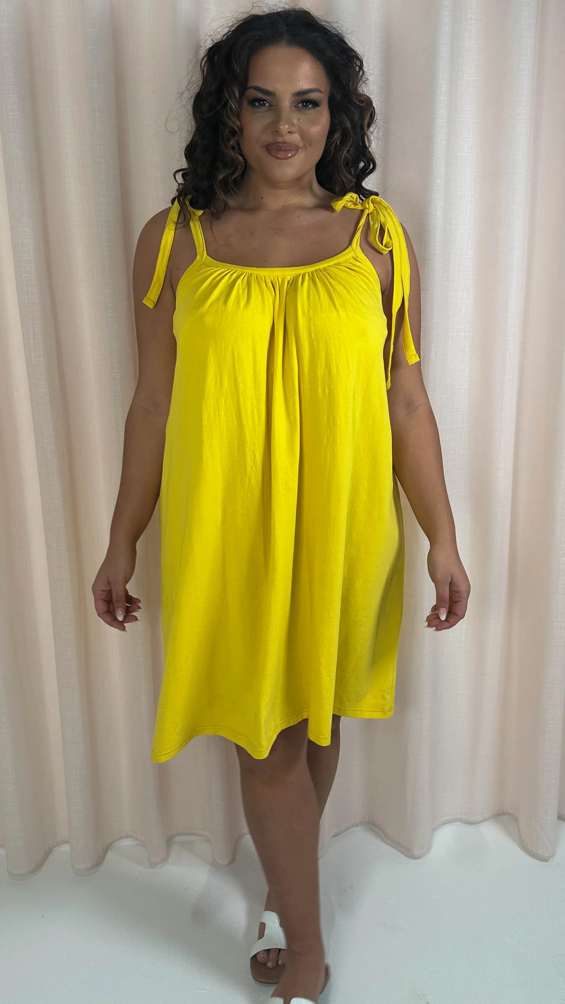 CurveWow Tie Strap Mini Dress Yellow - Image 5
