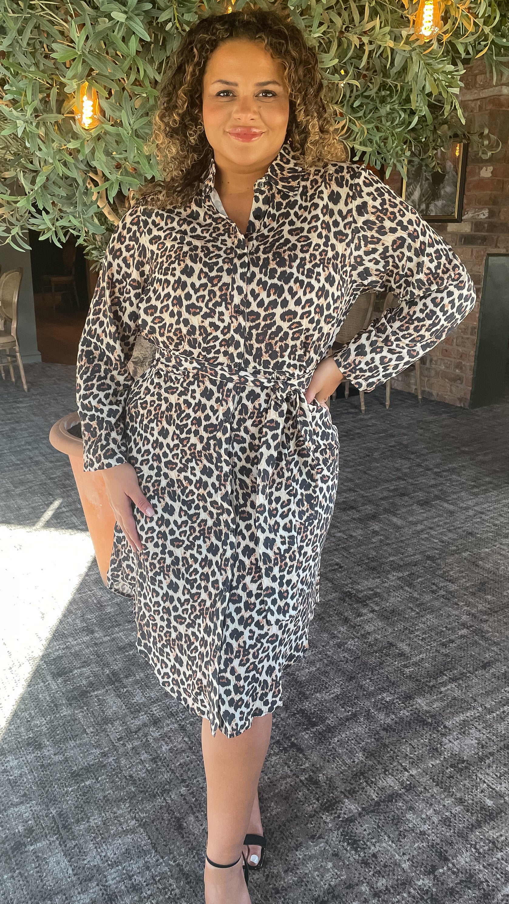 CurveWow Tie Waist Shirt Dress Leopard - Image 5
