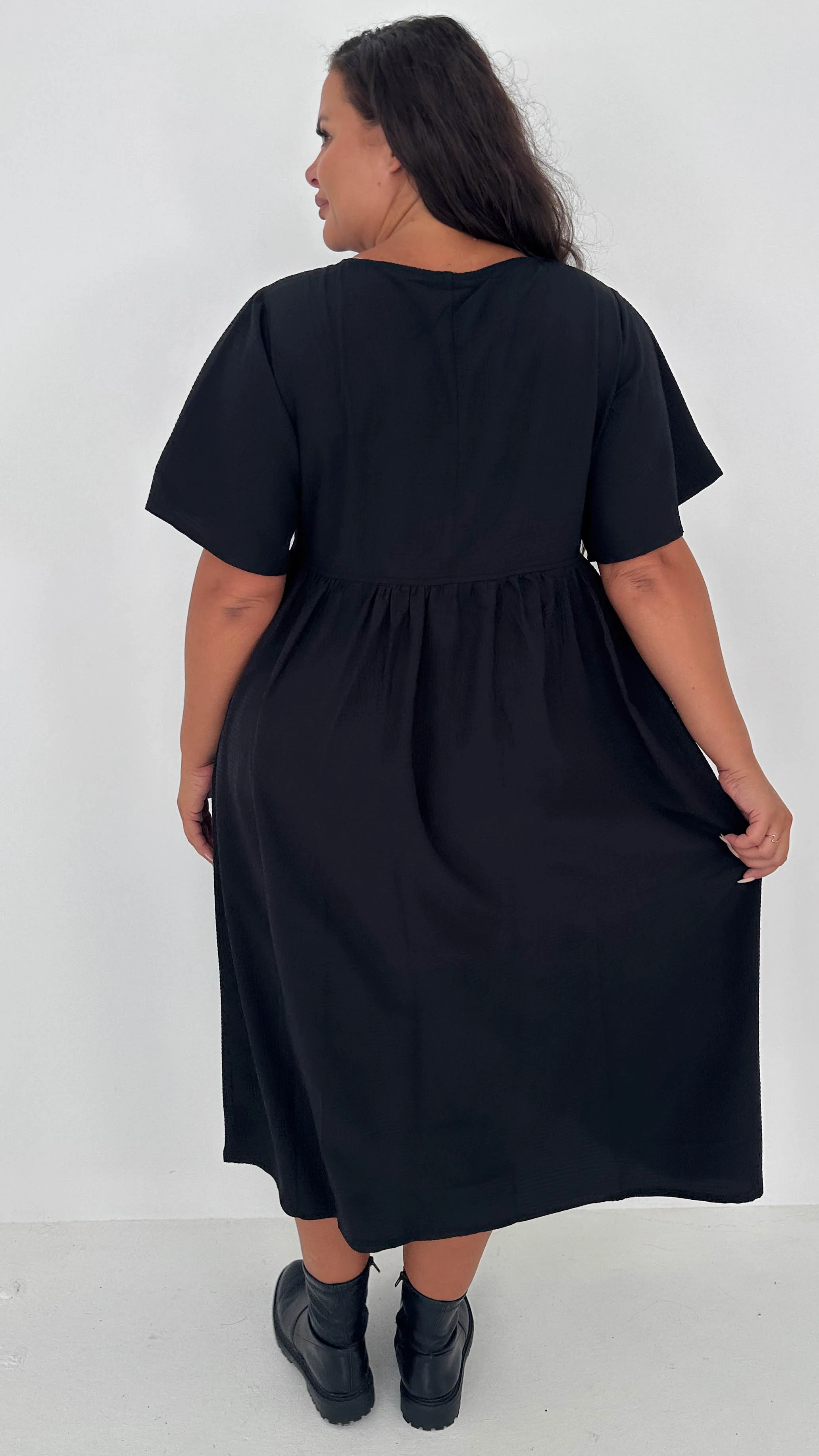 CurveWow Tied Bow Front Dress Black - Image 7