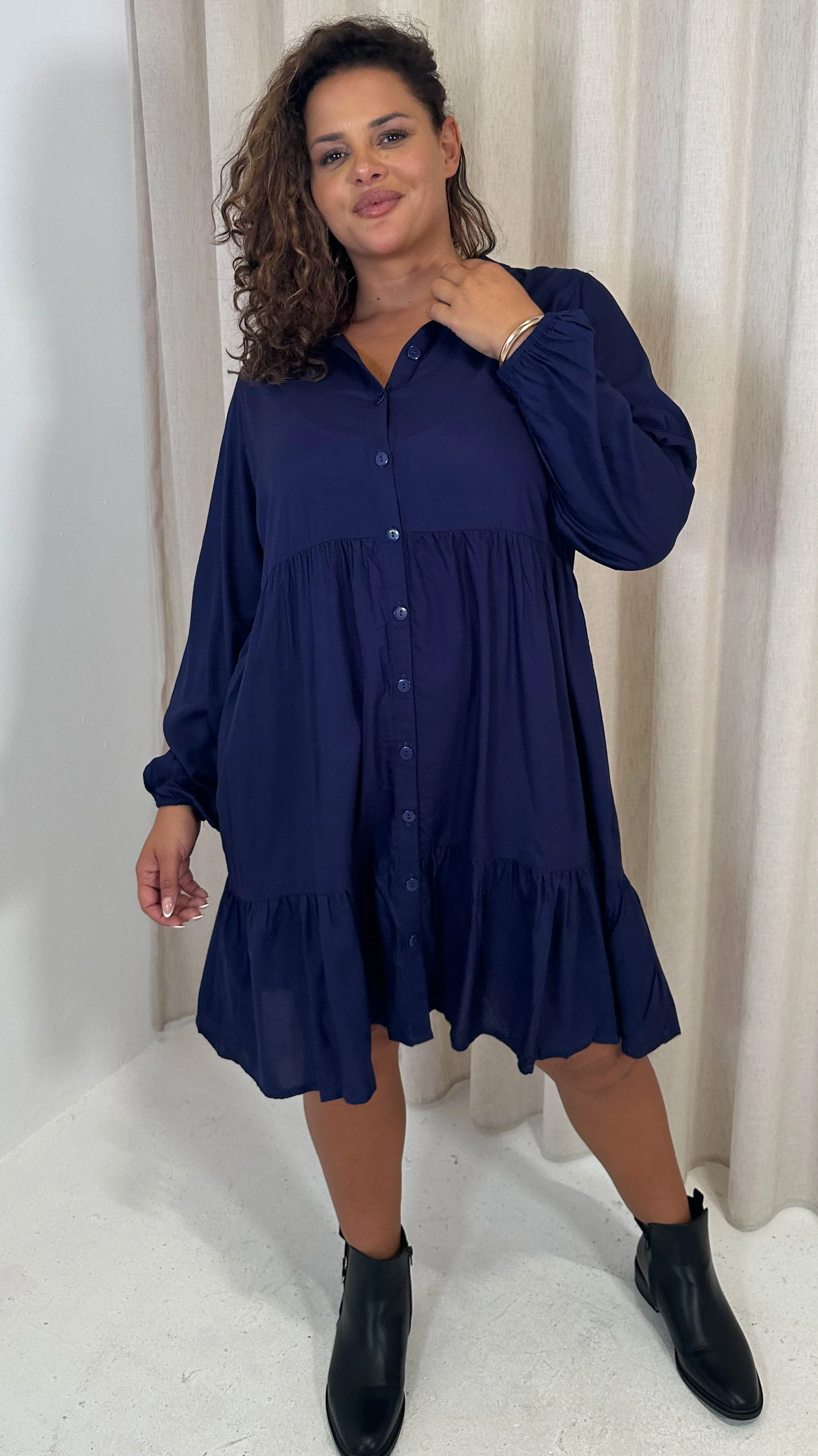 CurveWow Tiered Cargo Shirt Dress Navy - Image 4