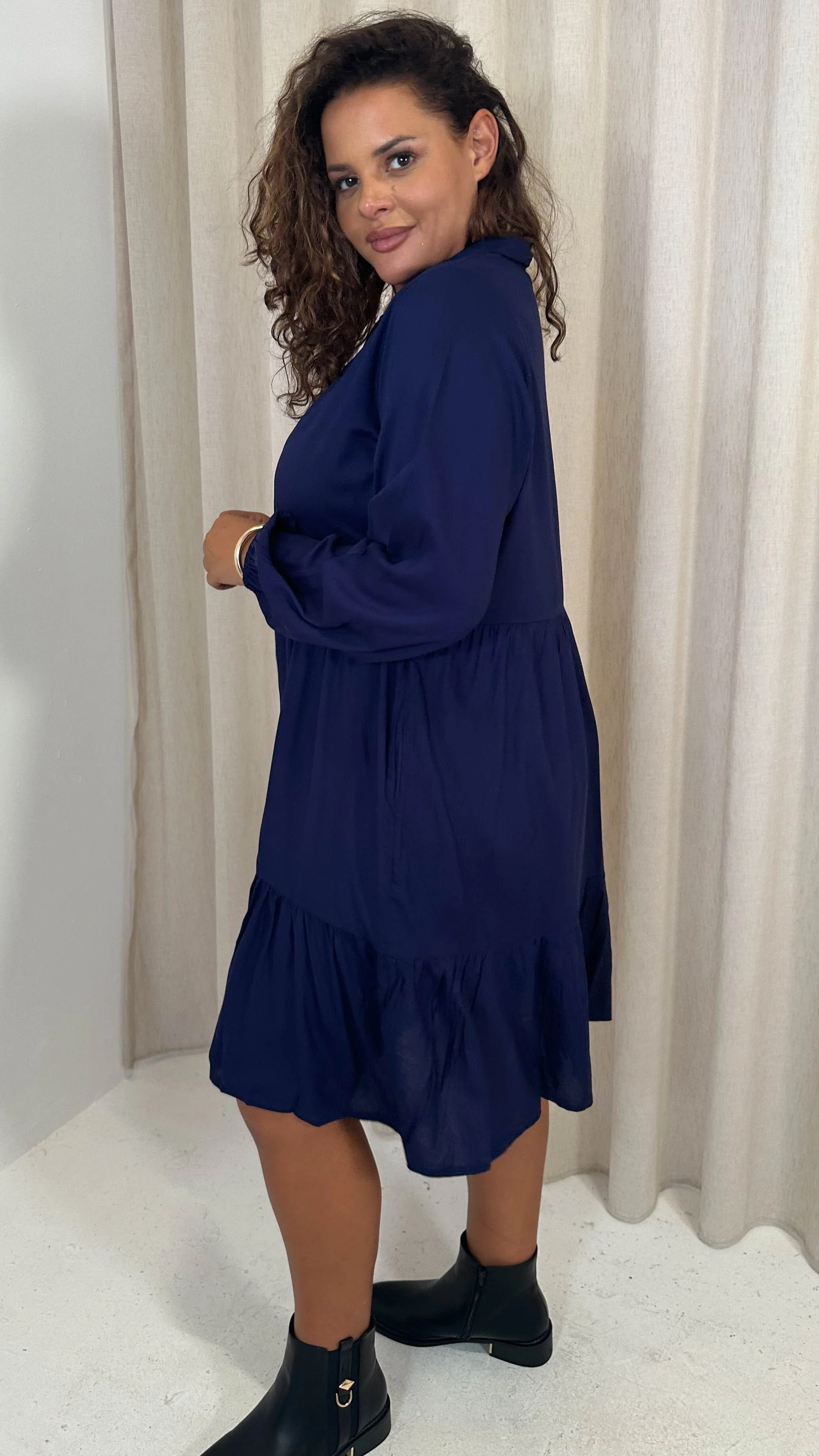 CurveWow Tiered Cargo Shirt Dress Navy - Image 7