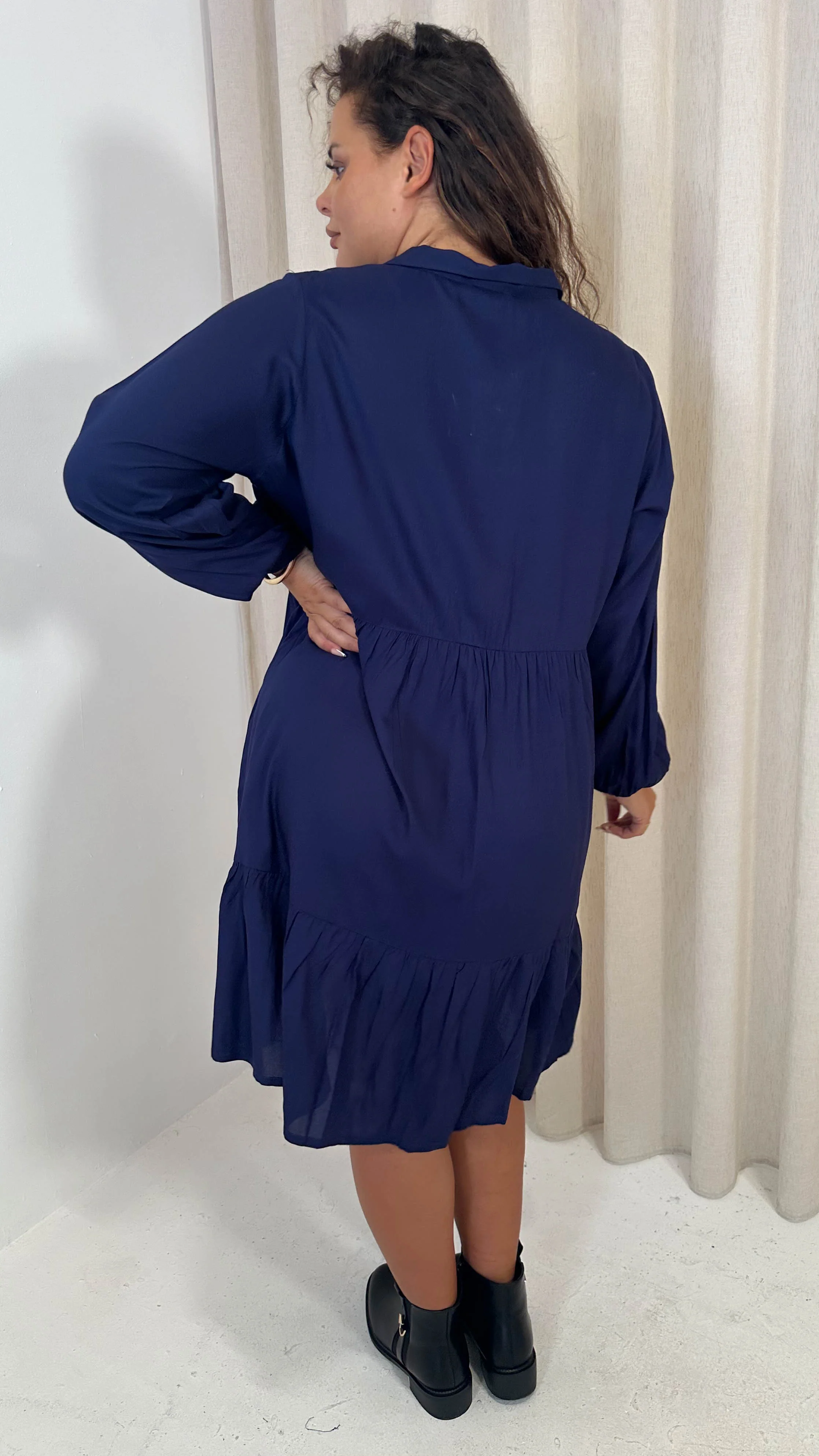 CurveWow Tiered Cargo Shirt Dress Navy - Image 8