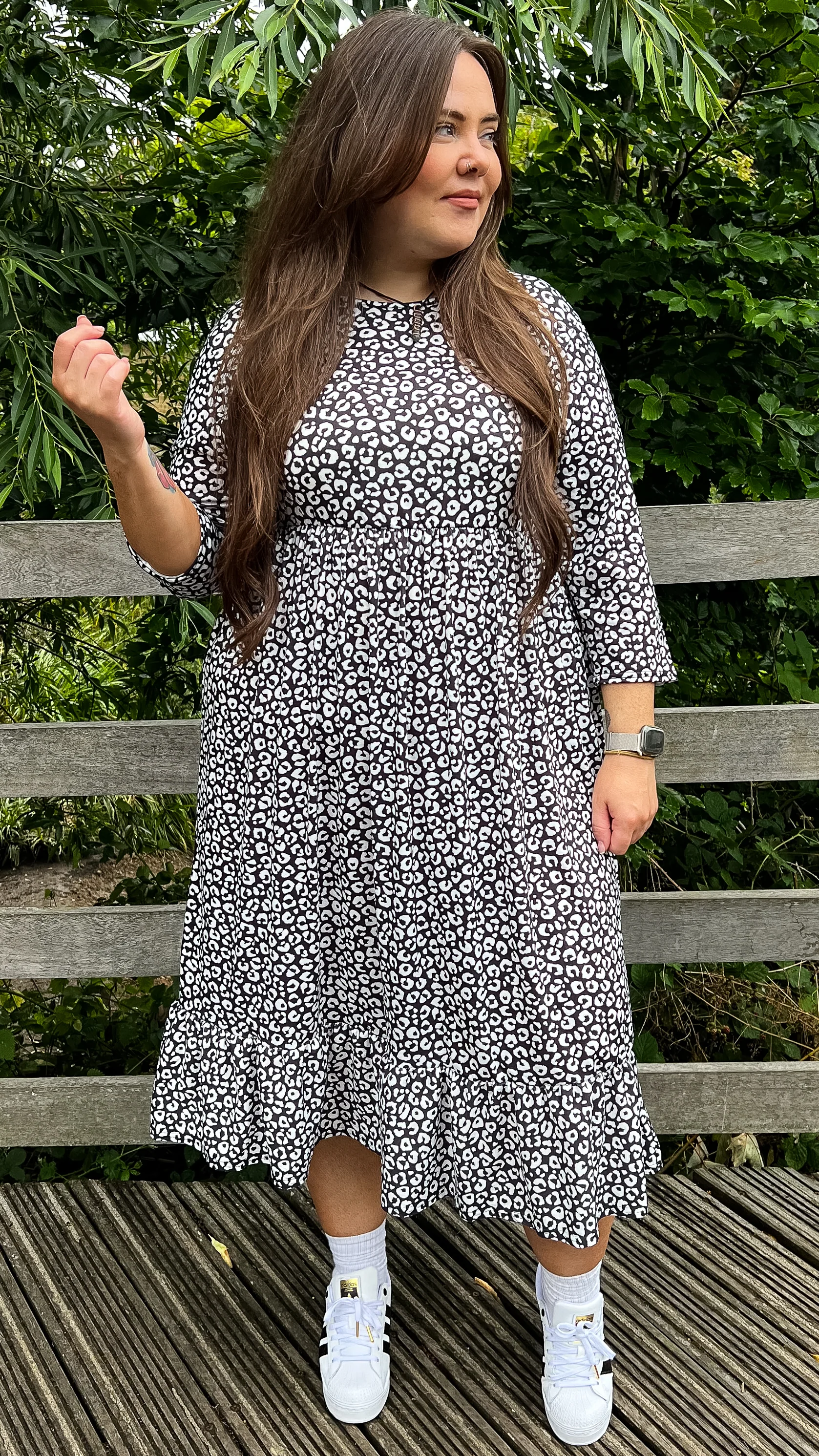 CurveWow Tiered Smock Dress Black Base Animal - Image 2