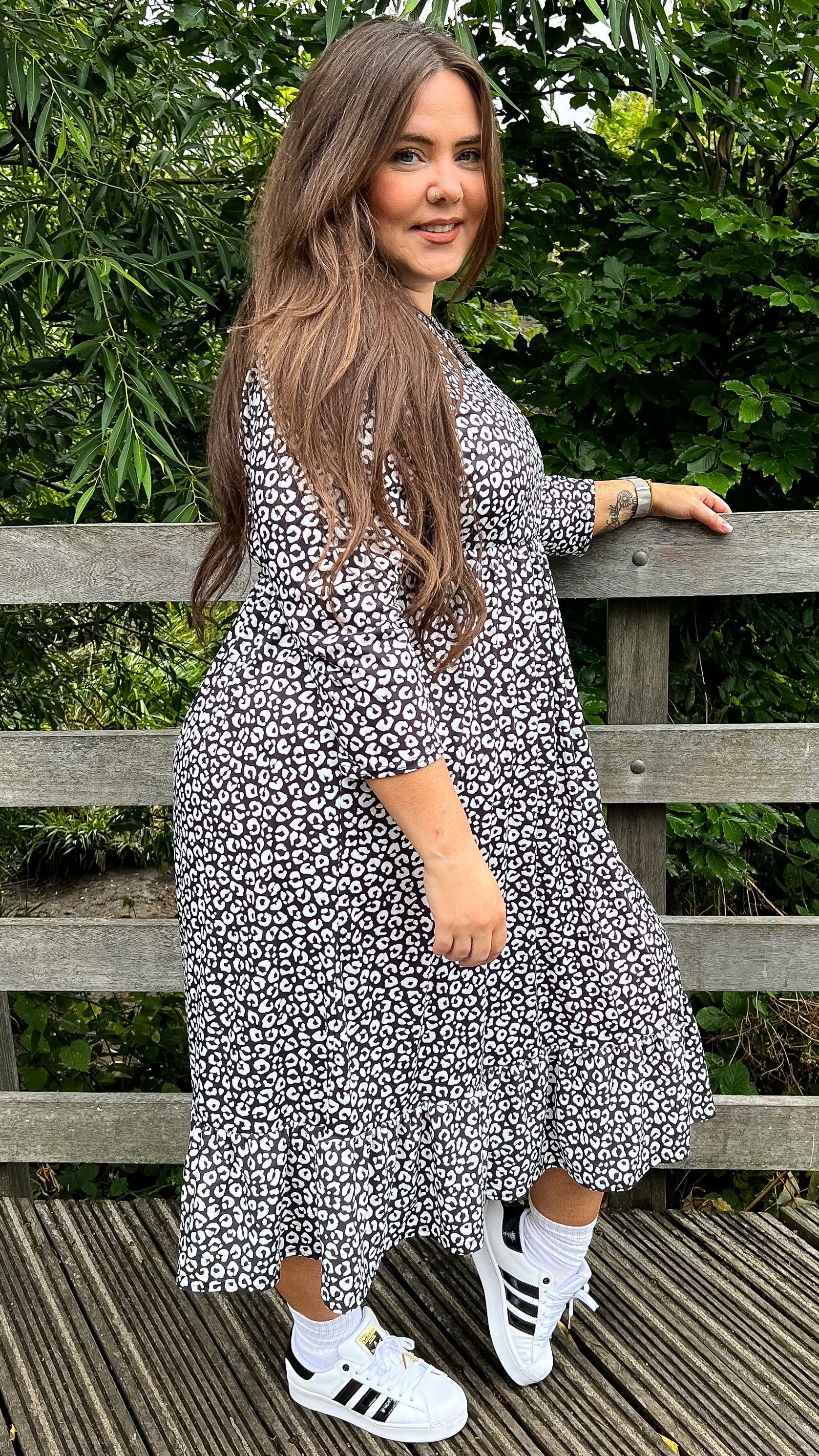 CurveWow Tiered Smock Dress Black Base Animal - Image 4