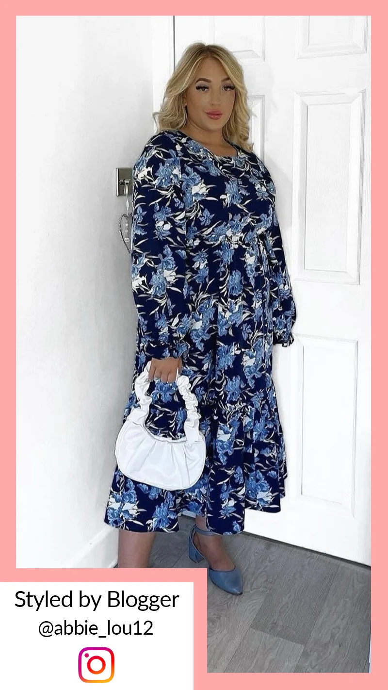 CurveWow Tiered Smock Dress Navy Floral - Image 2