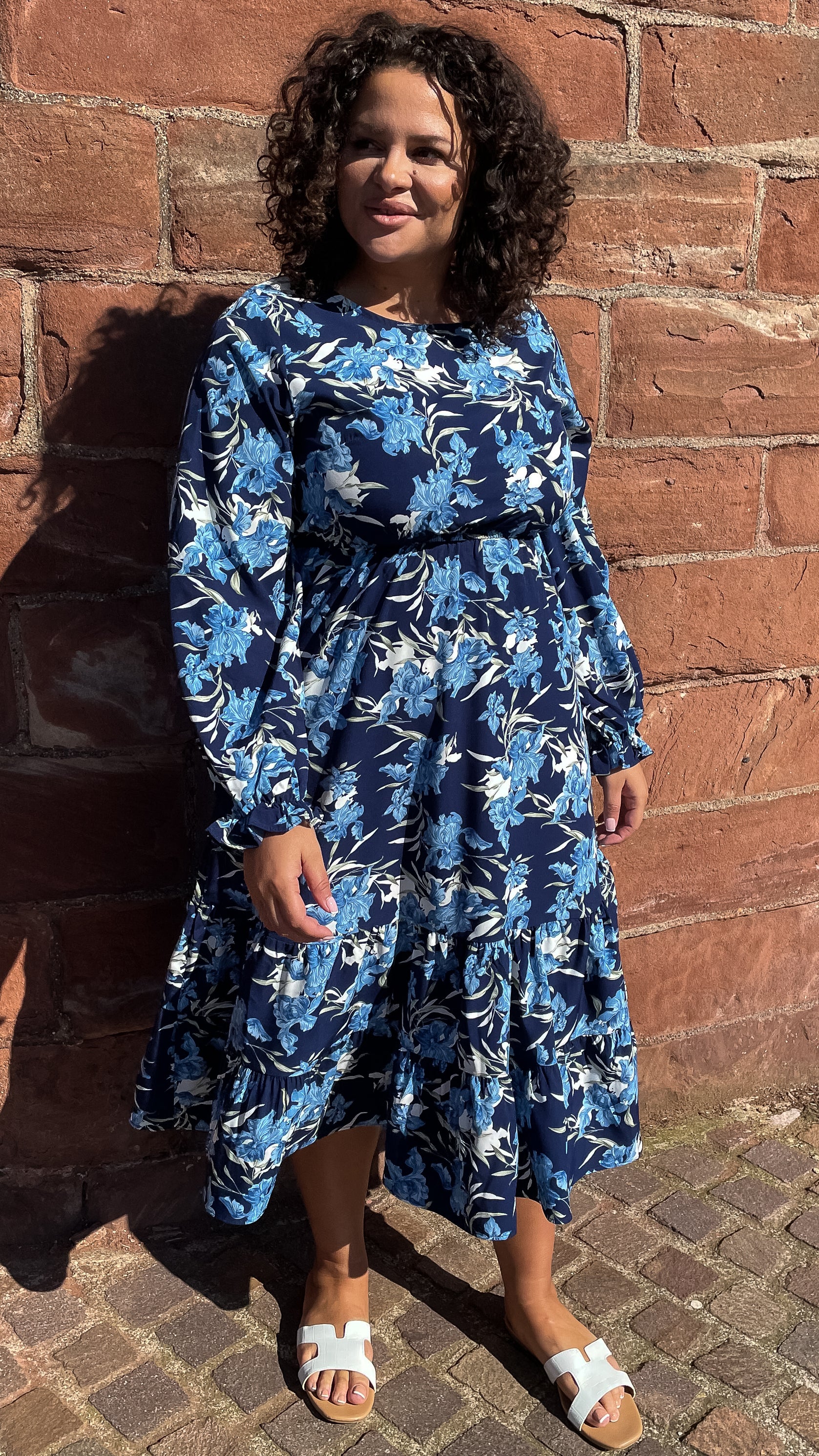 CurveWow Tiered Smock Dress Navy Floral - Image 5