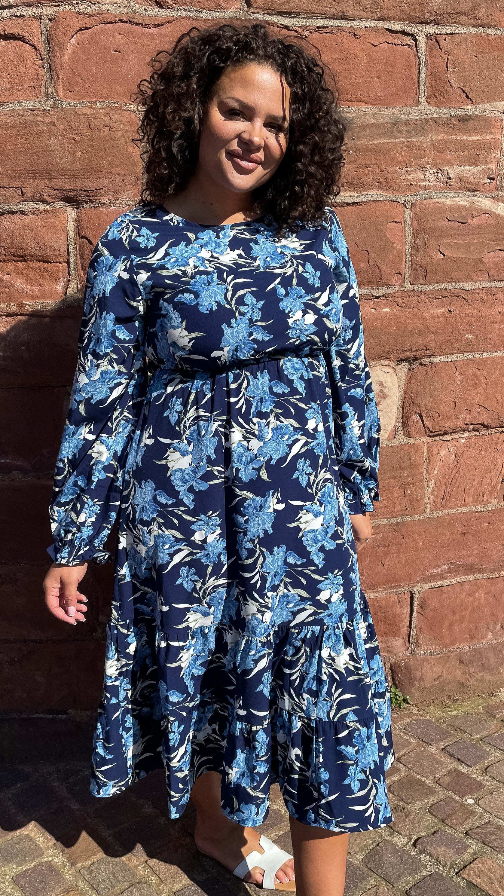 CurveWow Tiered Smock Dress Navy Floral - Image 6