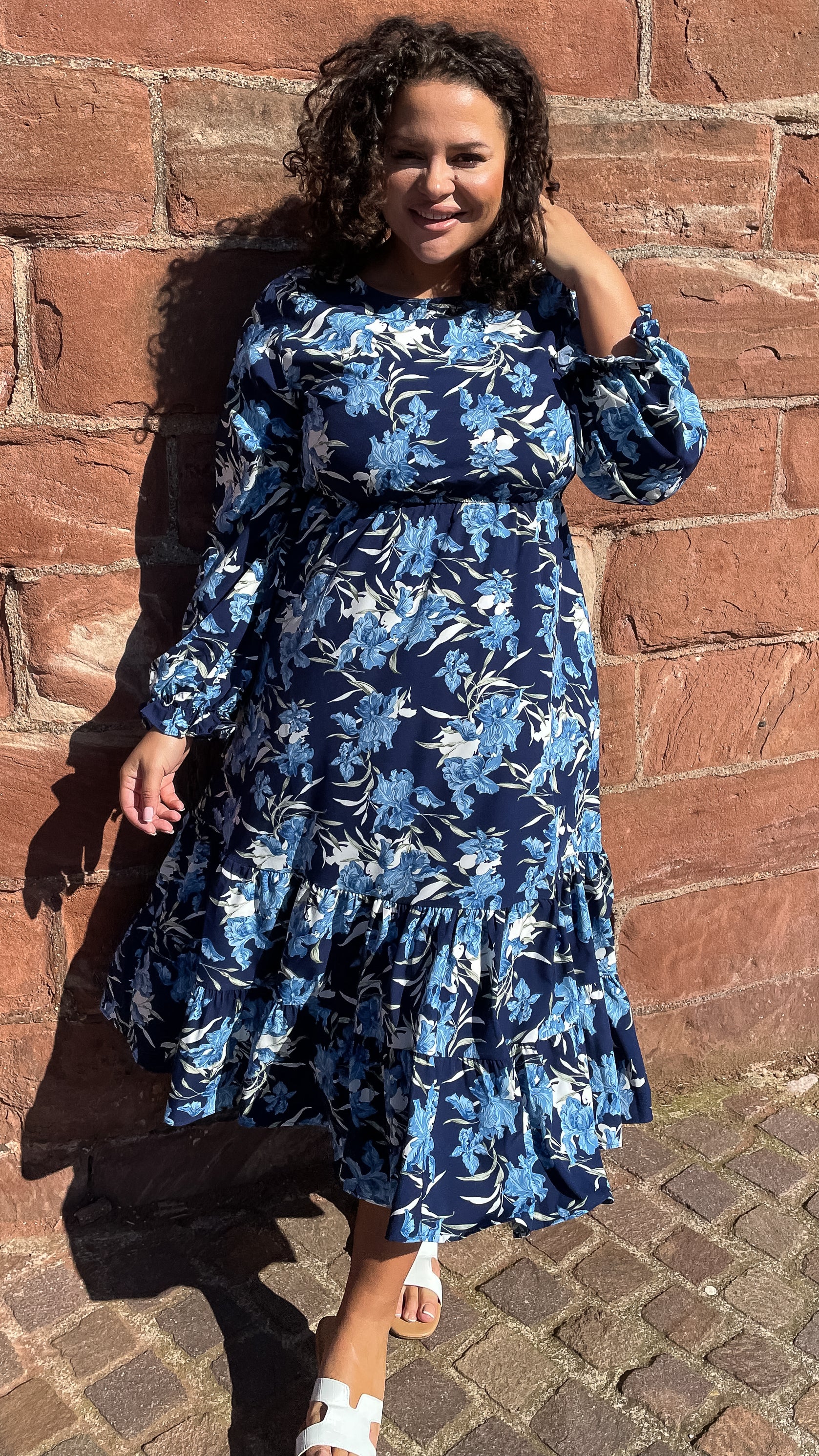 CurveWow Tiered Smock Dress Navy Floral - Image 7