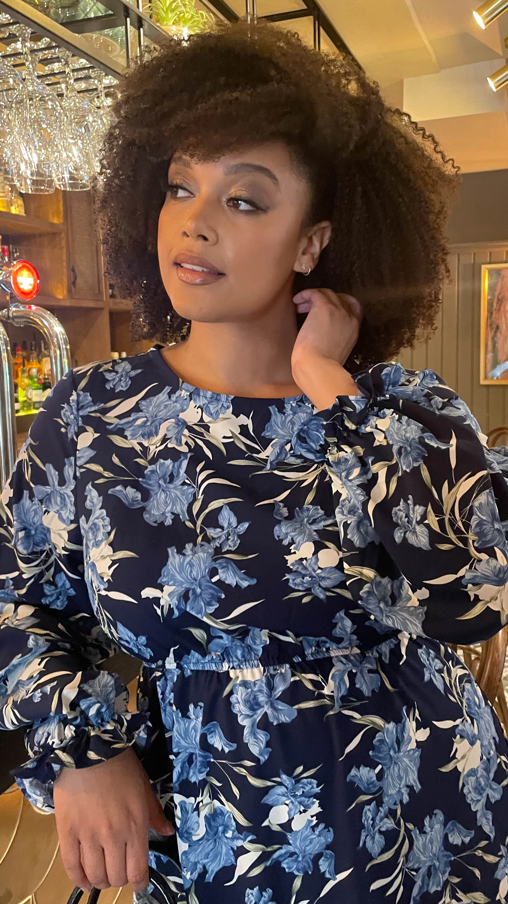CurveWow Tiered Smock Dress Navy Floral - Image 8