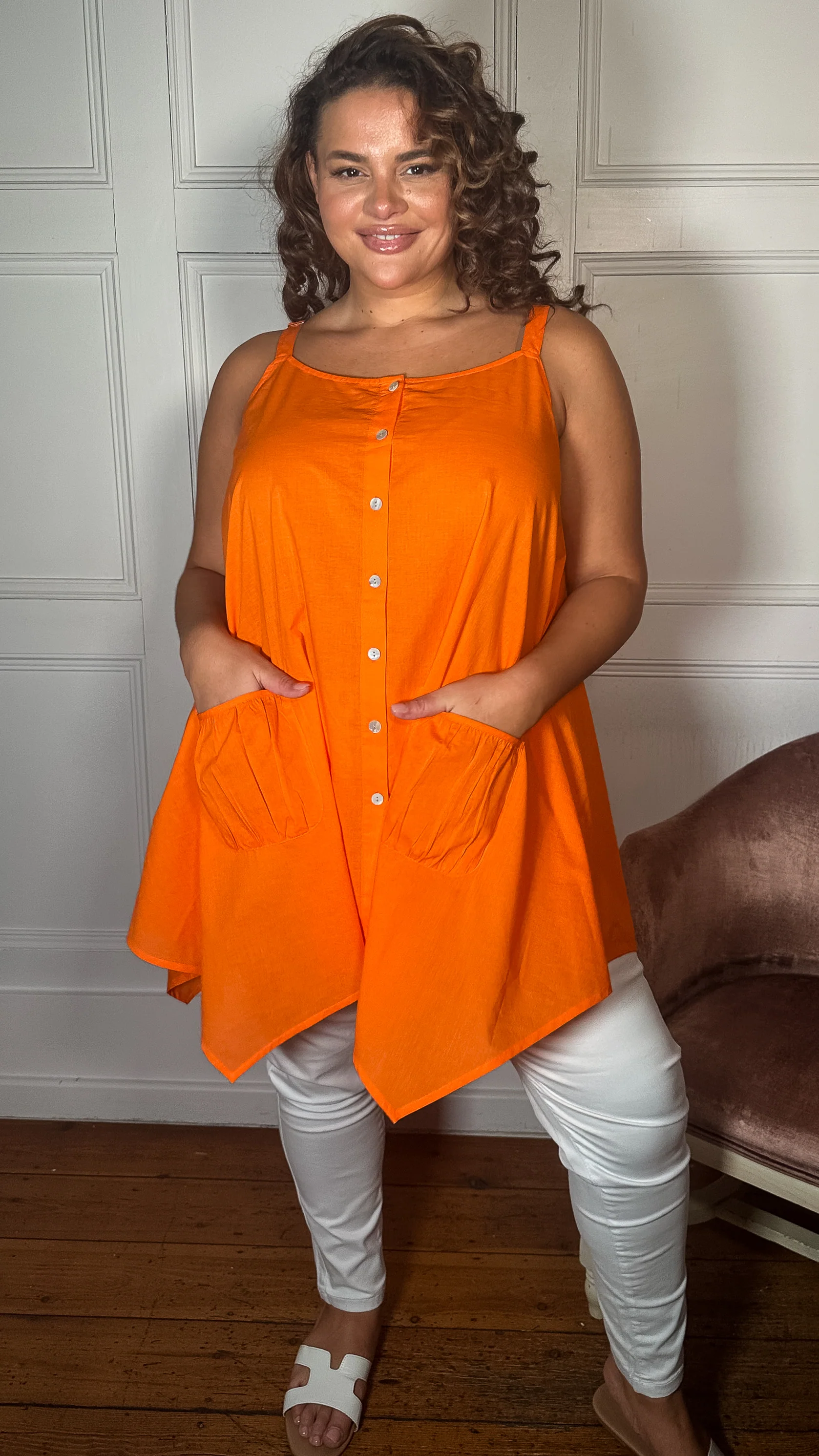 CurveWow Trapeze Button Pocket Vest Orange - Image 3