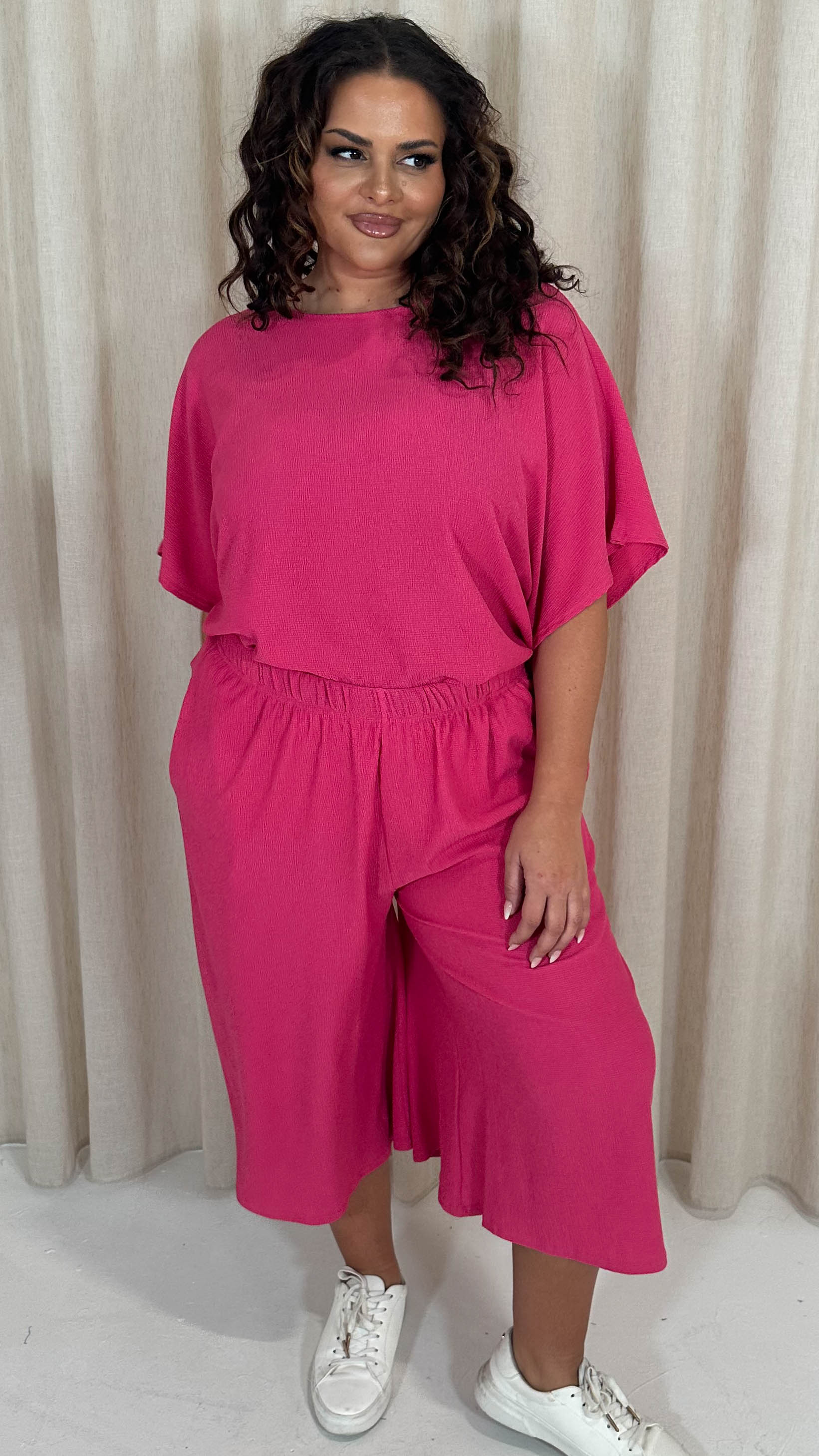 CurveWow Drop Shoulder Boxy T-Shirt Fuchsia Pink - Image 4