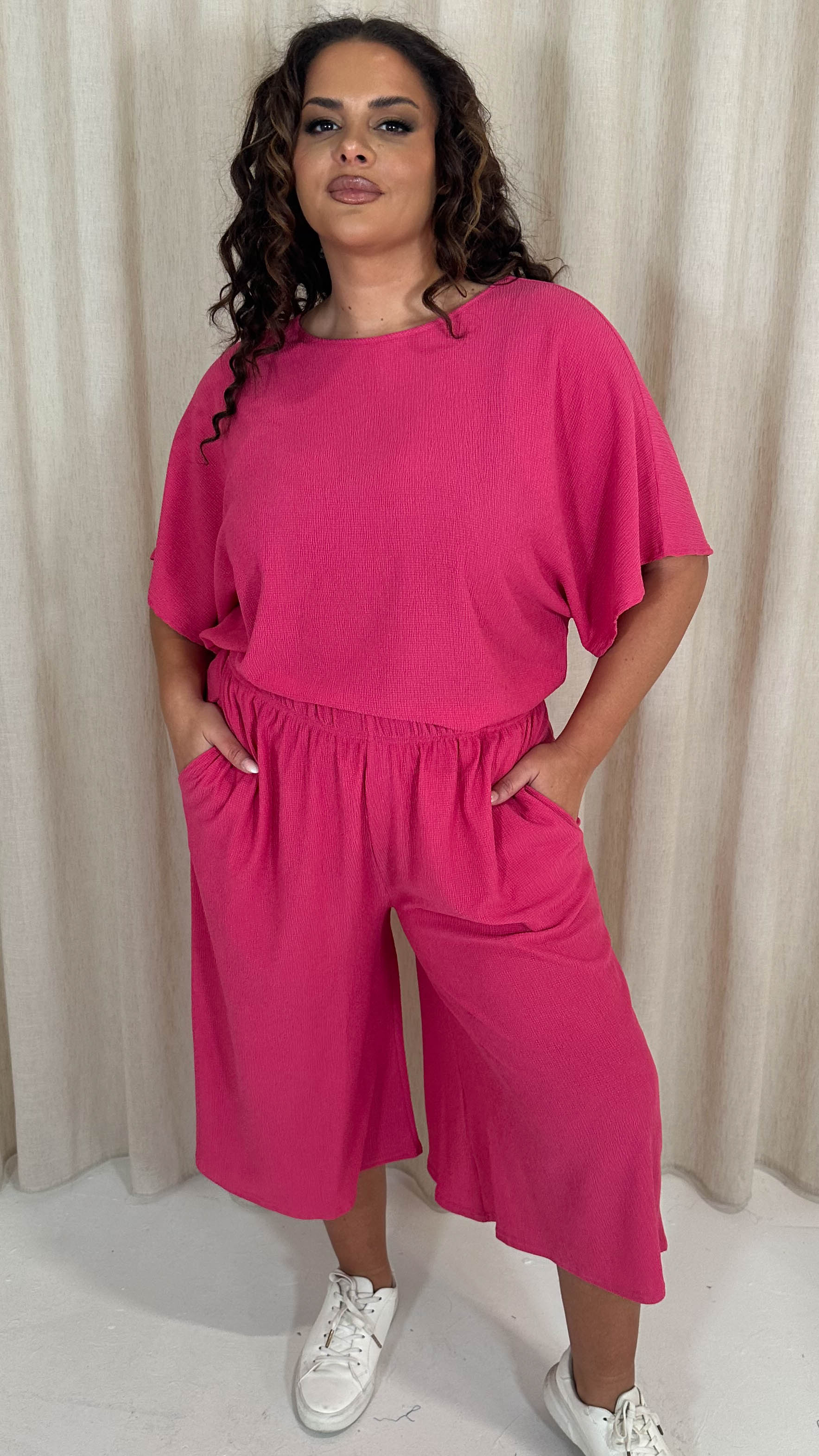 CurveWow Drop Shoulder Boxy T-Shirt Fuchsia Pink - Image 7