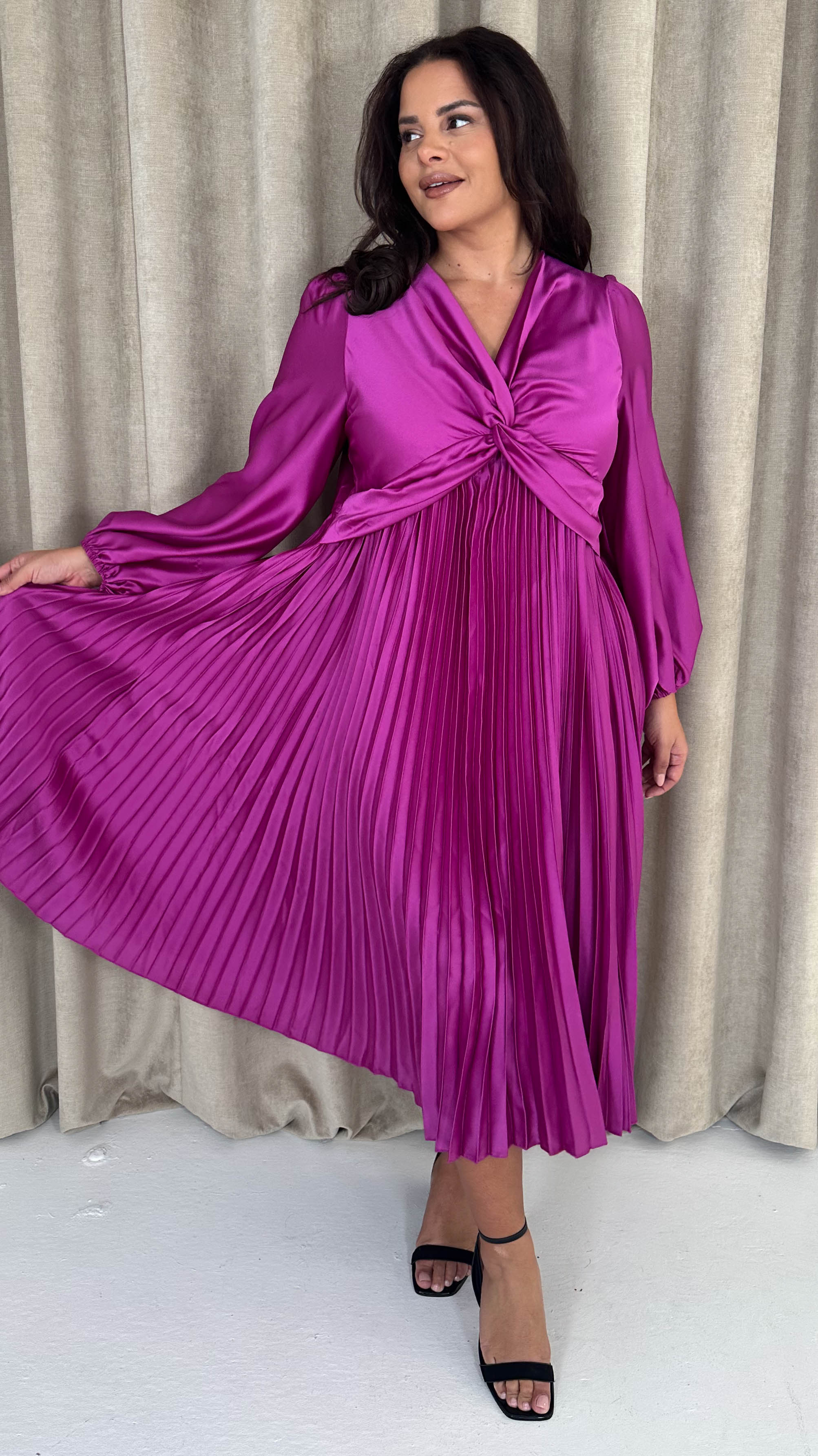 CurveWow Twist Front Satin Midi Purple - Image 3
