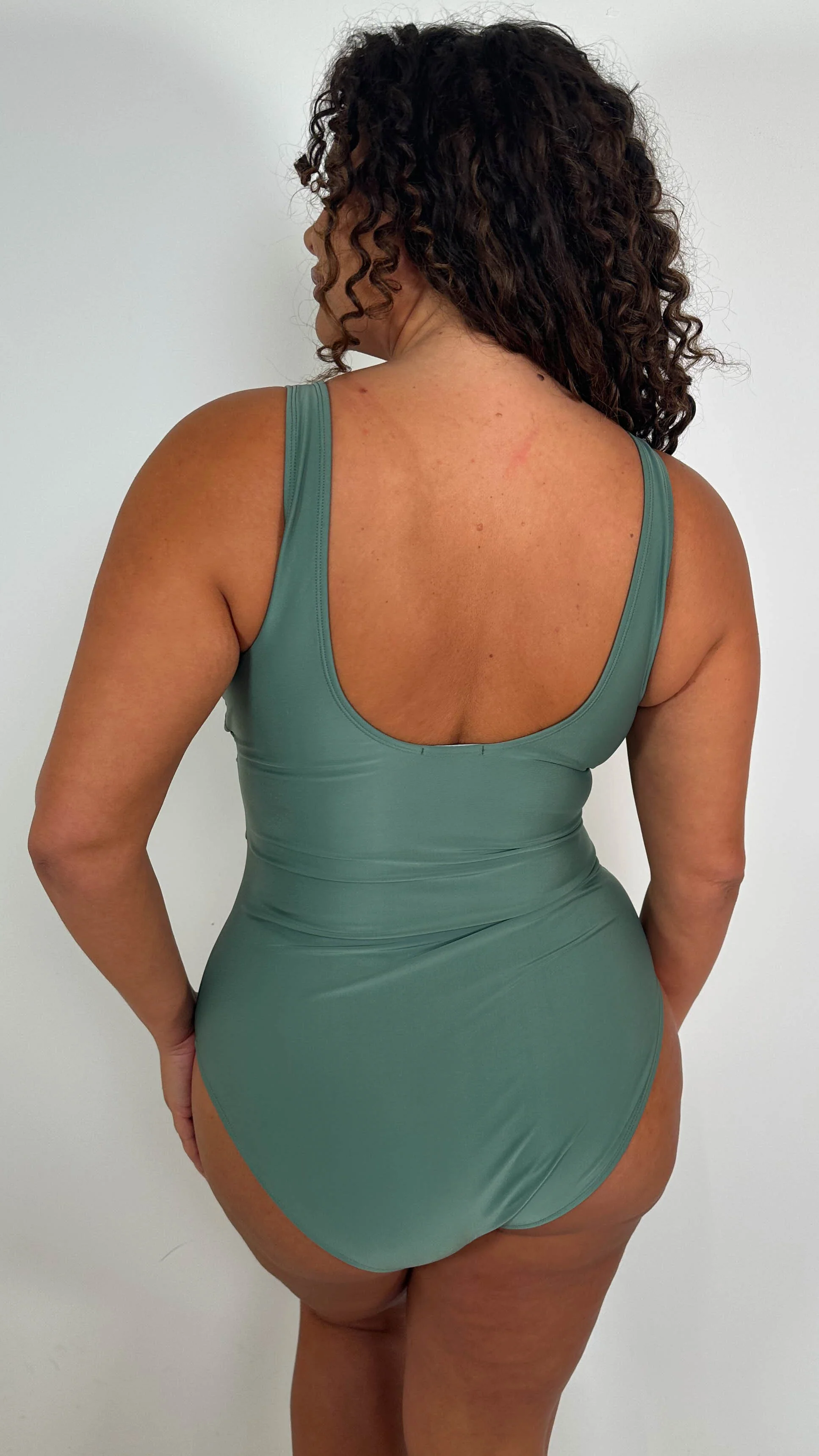 CurveWow Twist Front Textured Swimsuit Khaki - Image 8
