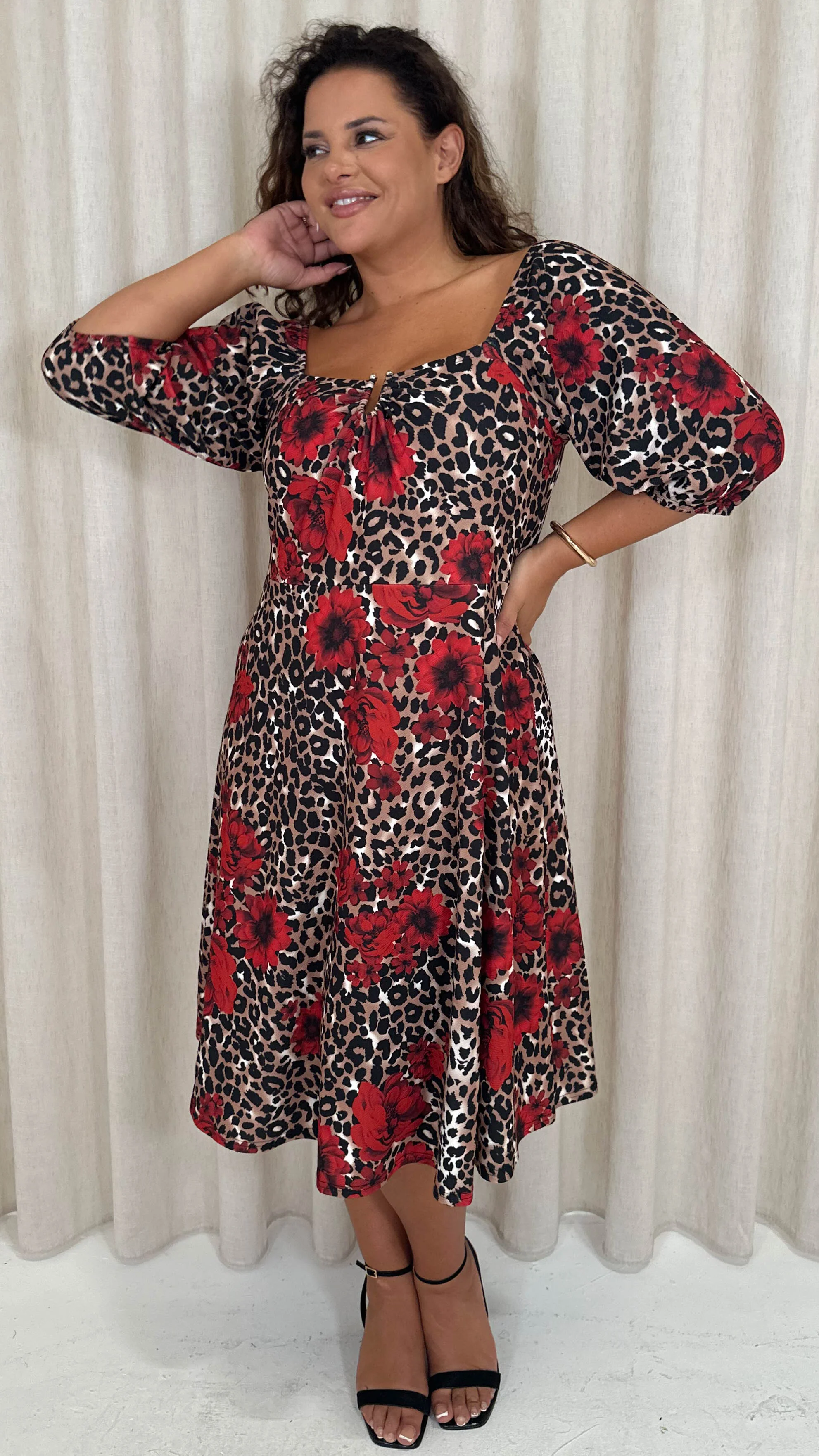 CurveWow Ubar Midi Dress Leopard Rose Print - Image 7