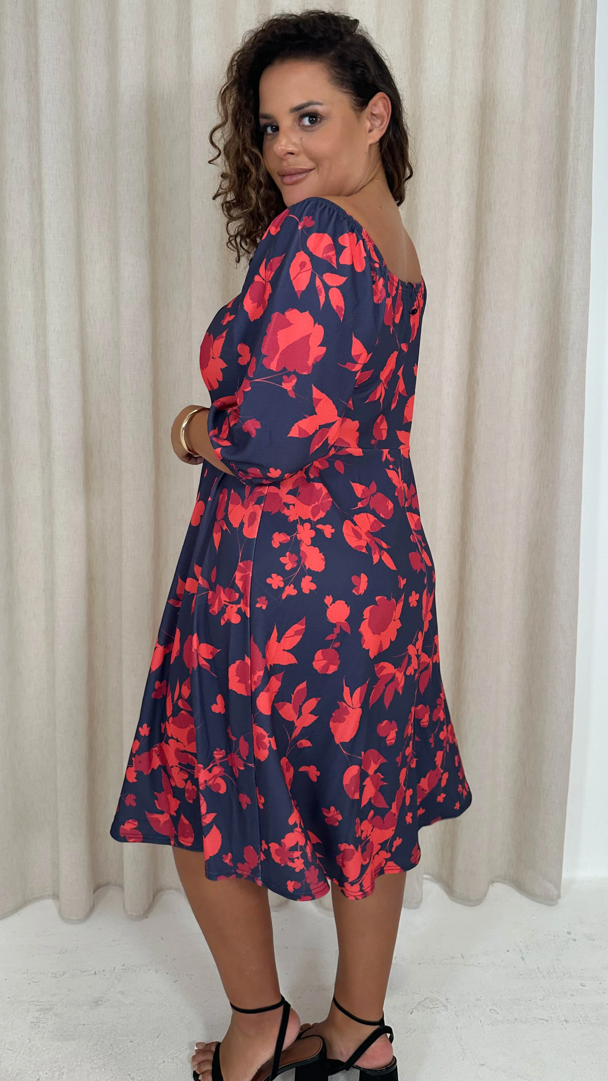 CurveWow Ubar Midi Dress Navy Red Floral - Image 7