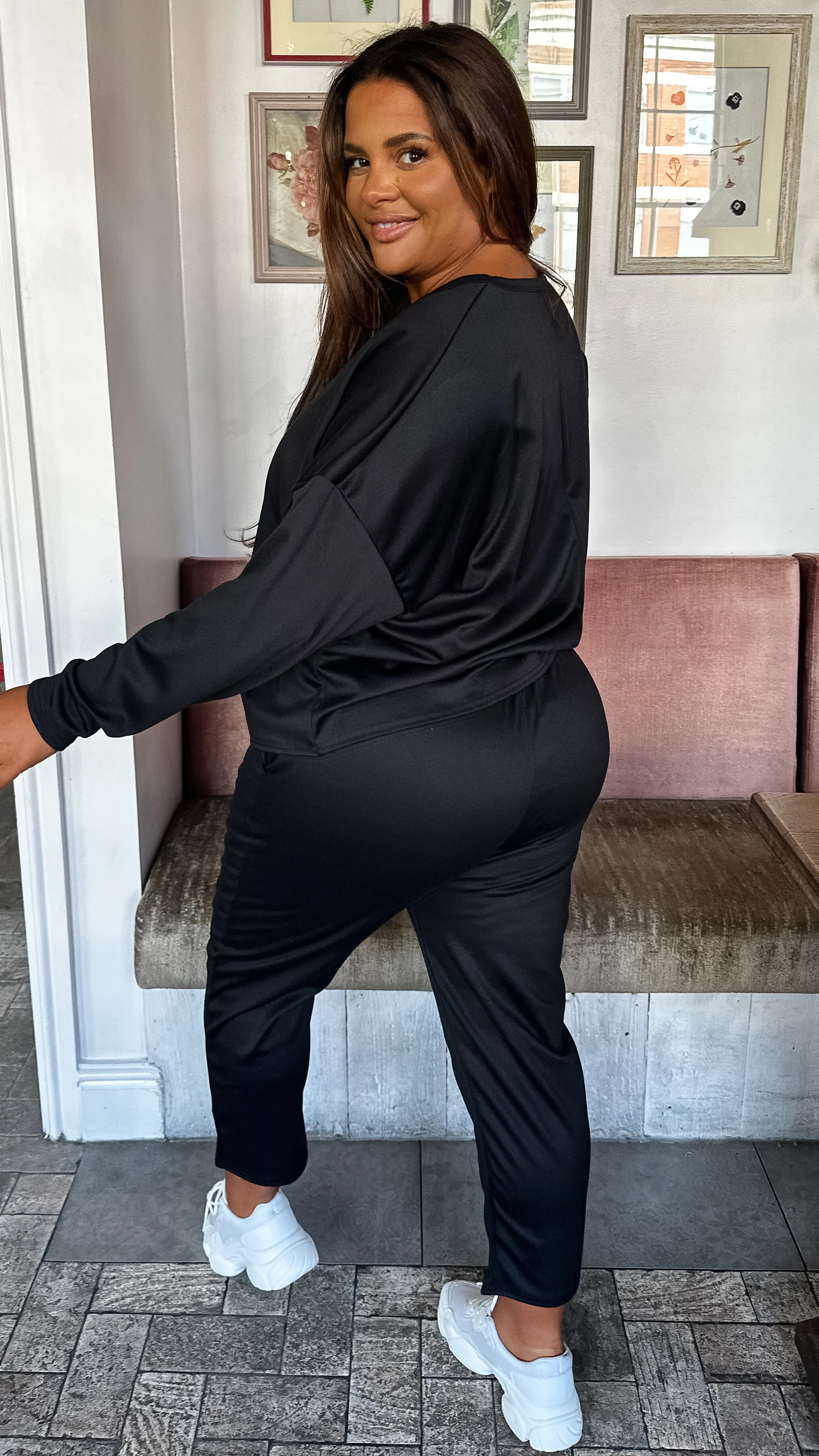 CurveWow V Neck Sweat Top Black - Image 6