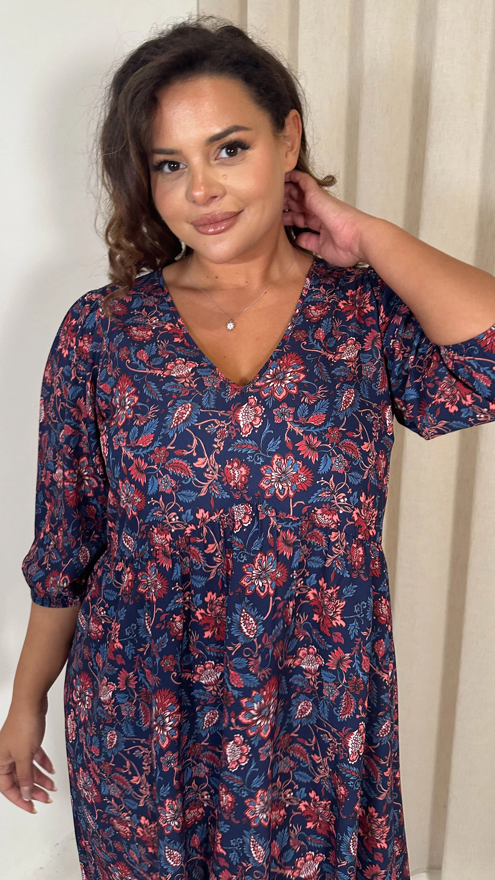 CurveWow V Neck Smock Dress Multi Paisley Print - Image 2