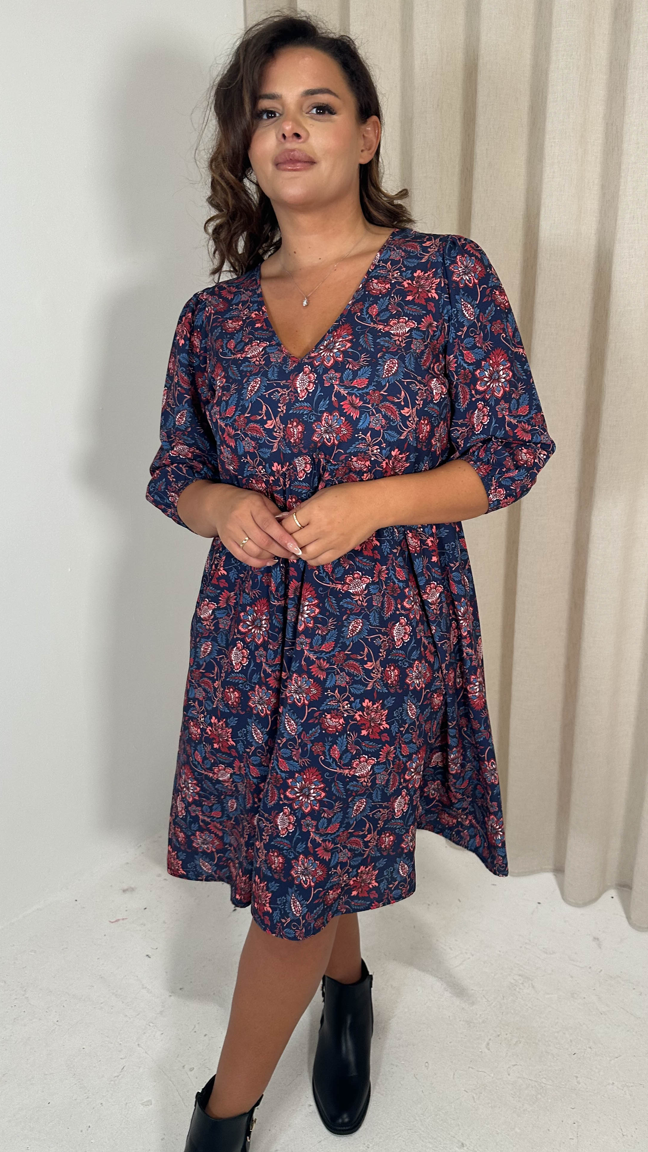 CurveWow V Neck Smock Dress Multi Paisley Print - Image 4