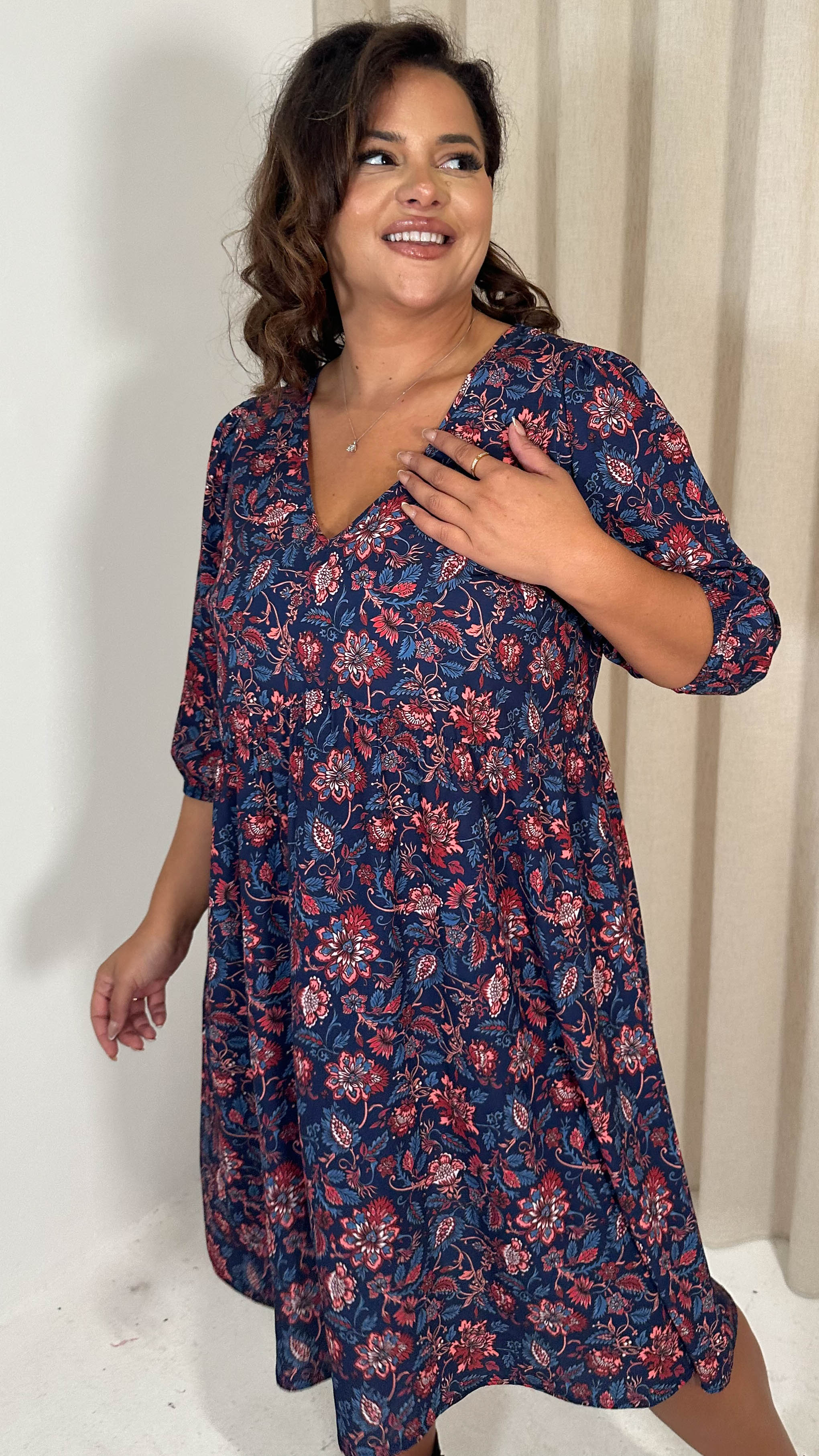 CurveWow V Neck Smock Dress Multi Paisley Print - Image 6