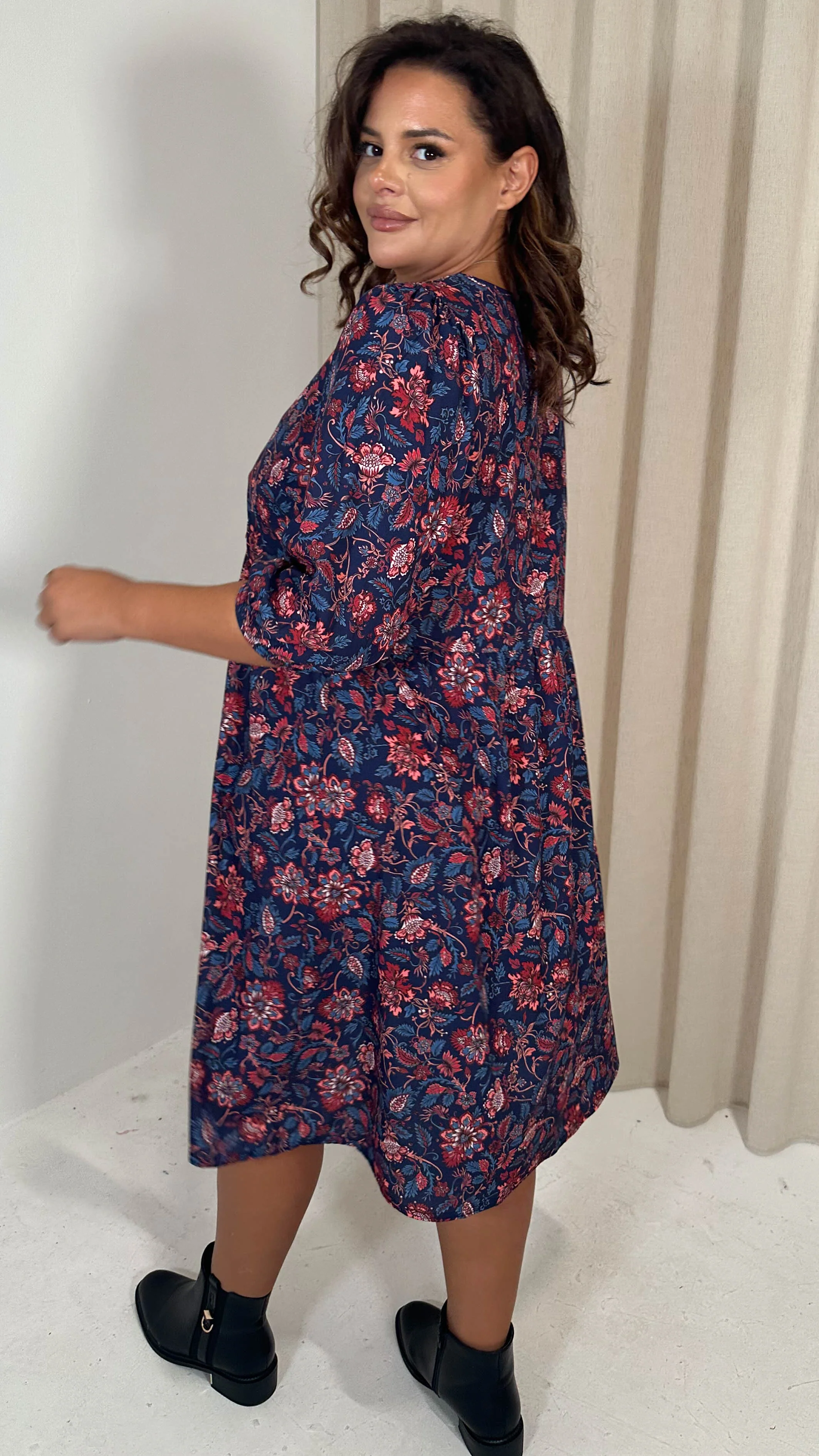 CurveWow V Neck Smock Dress Multi Paisley Print - Image 7