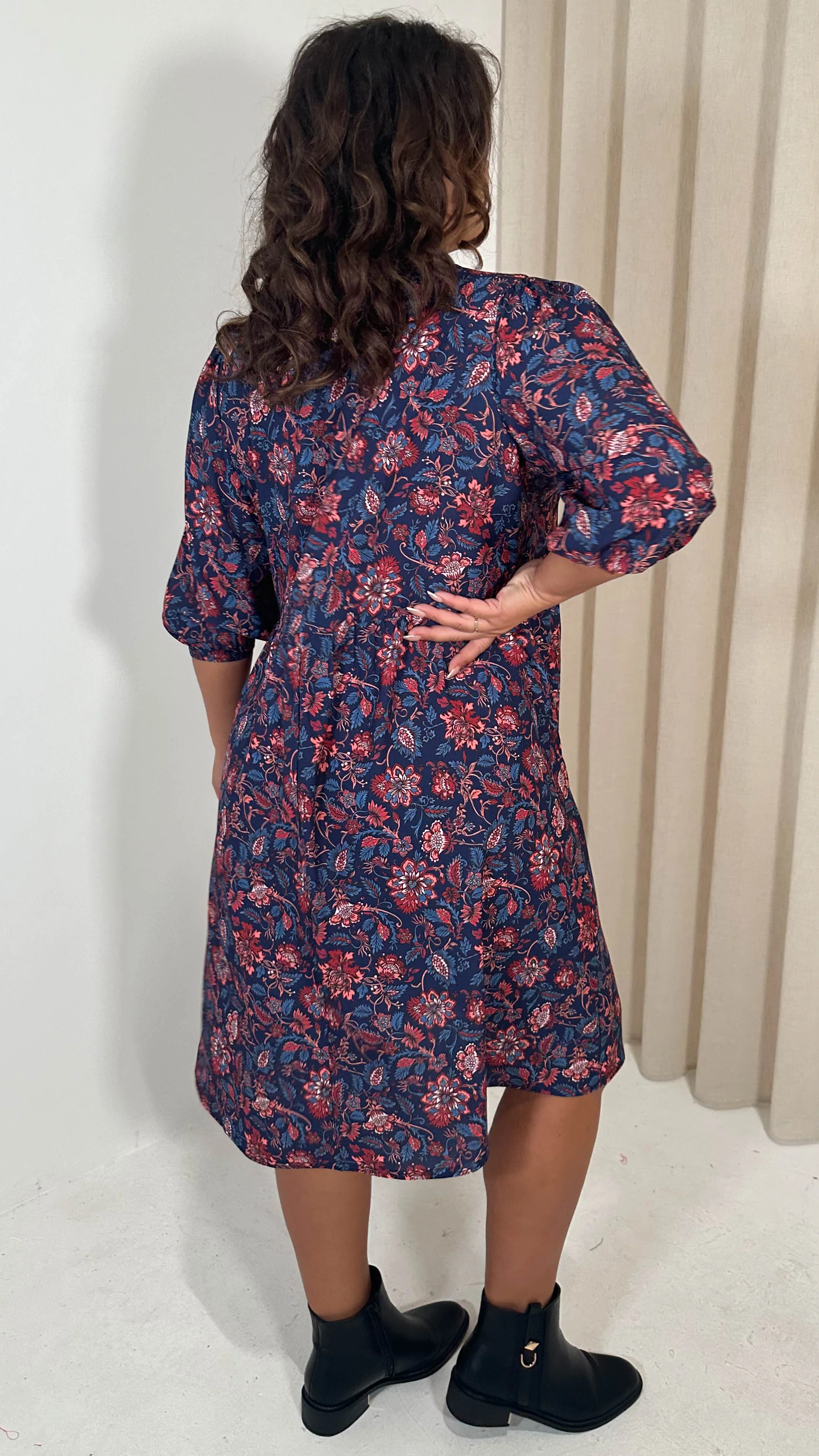 CurveWow V Neck Smock Dress Multi Paisley Print - Image 8